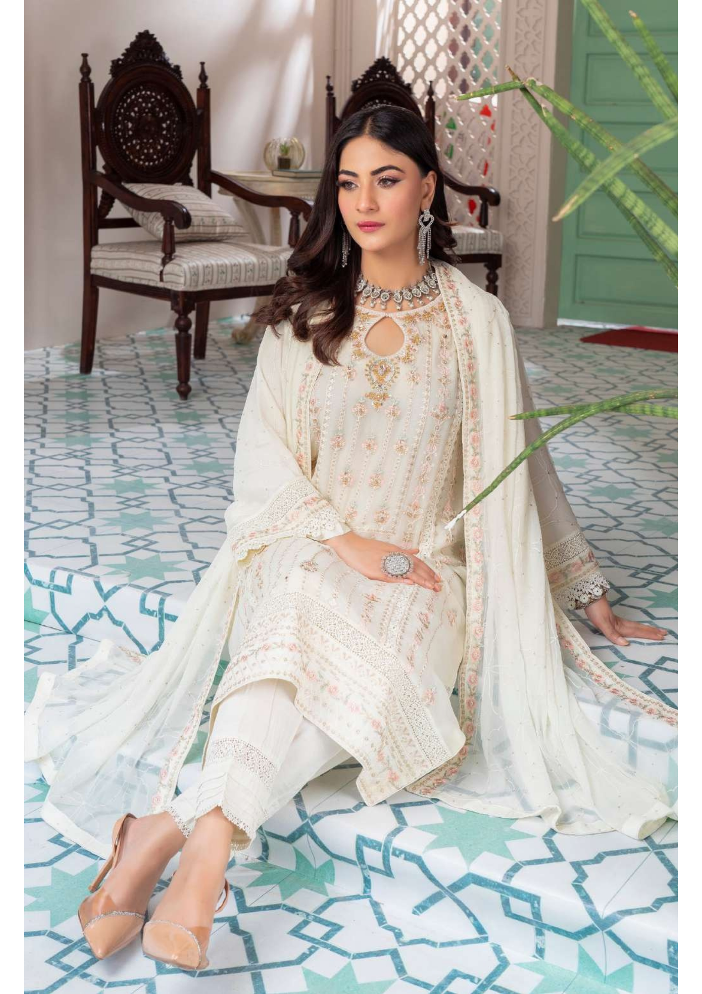 Agha Noor Shehnai Chiffon Ready to Wear Handwork Collection 25 | White