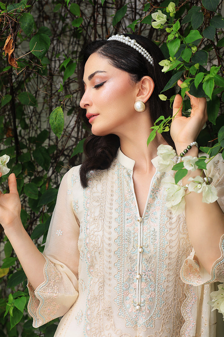 Manahil Lakhani Luminara Unstitched Chiffon Collection |Ivory