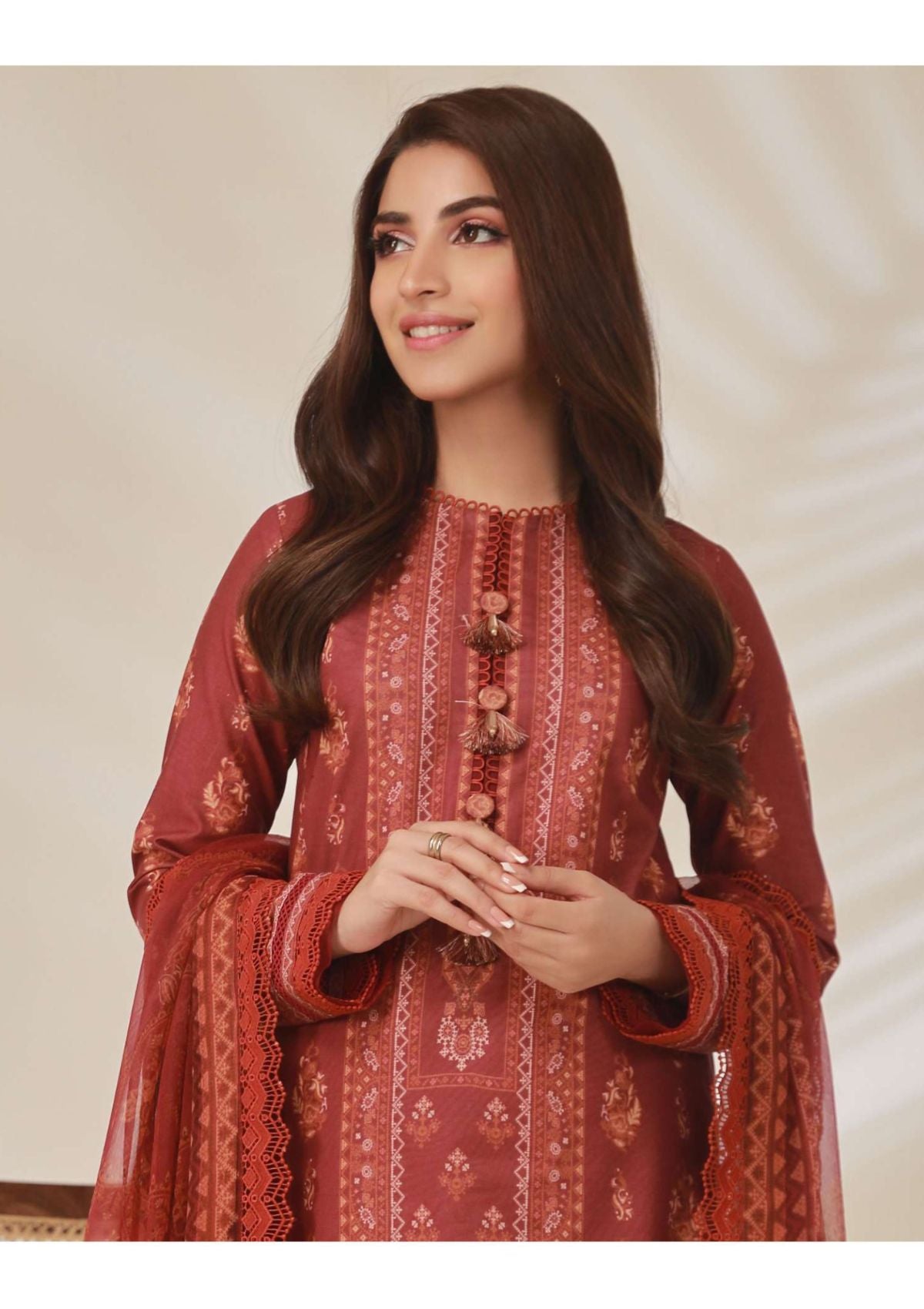 Asim Jofa-Printed Lawn-3pcs-maroon AJ-BP-03 - Mirha Fashion