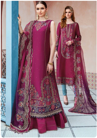 MARIA B. UNSTITCHED EMBROIDERED SATEEN COLLECTION 2024 | D-04 - CST