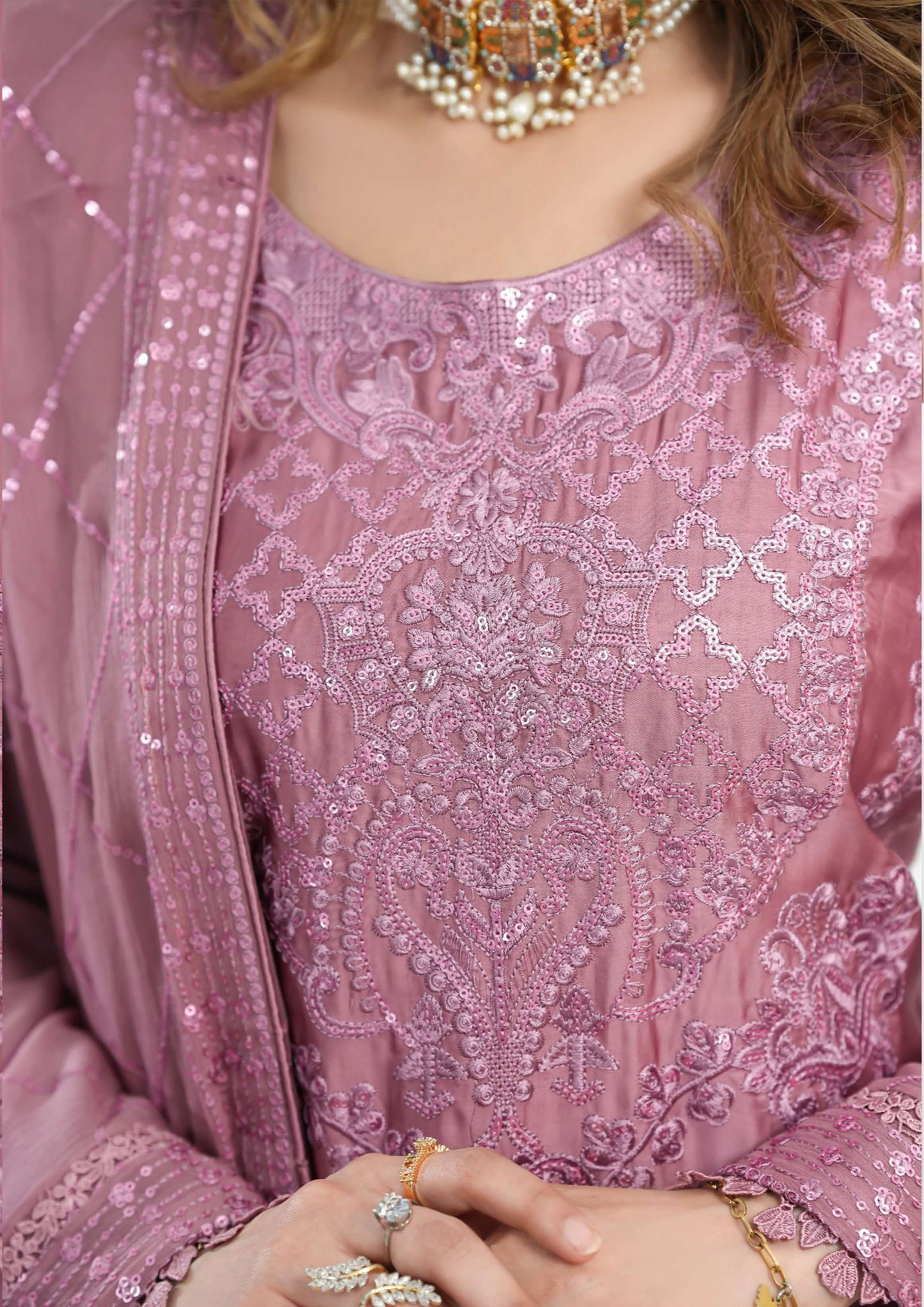 Shanse Silk Embroidered 3PCS Ready-to-Wear Farshi Shalwar | Tea Pink