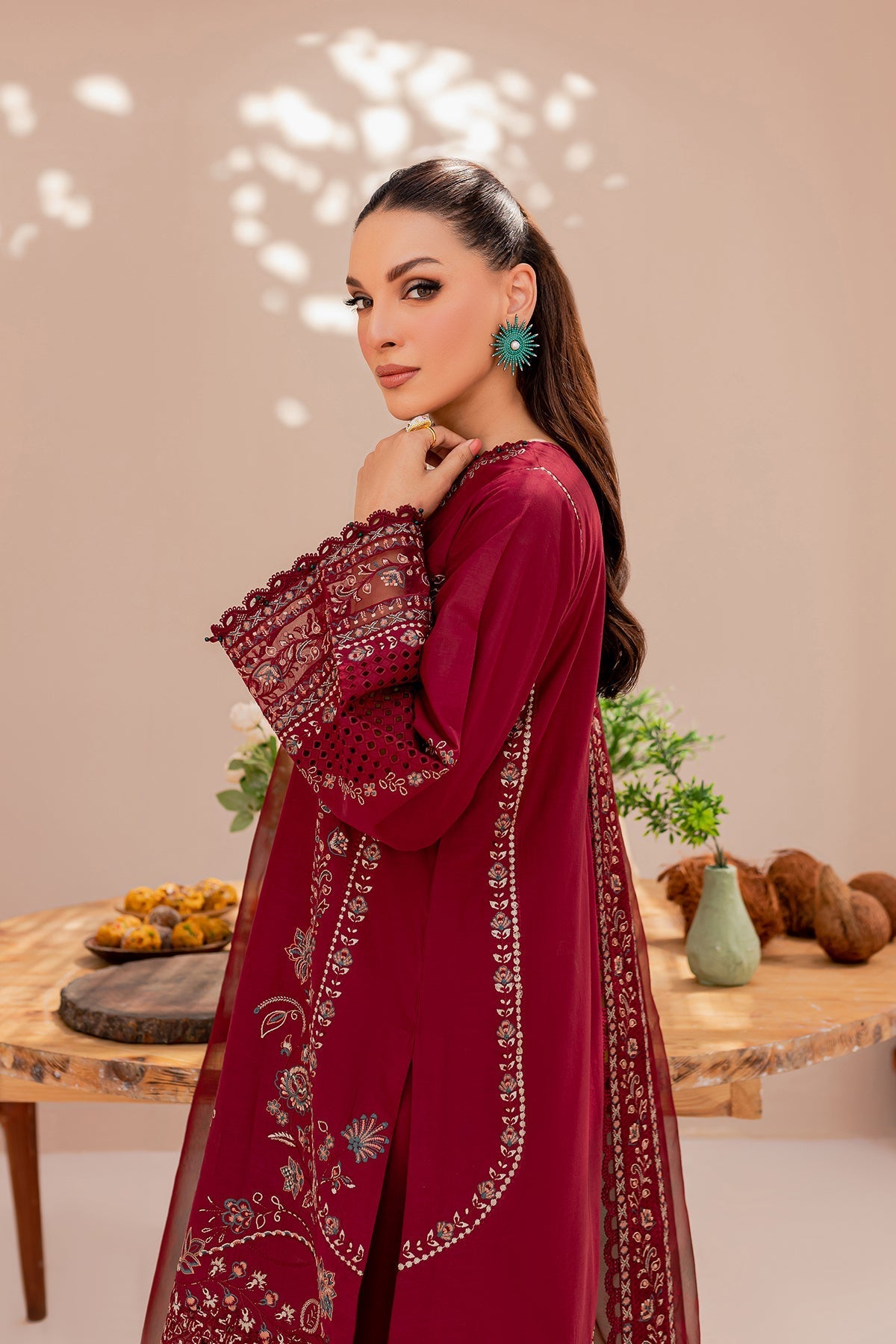 Farasha Mehk Festive Lawn 2023 | Maroon Glare