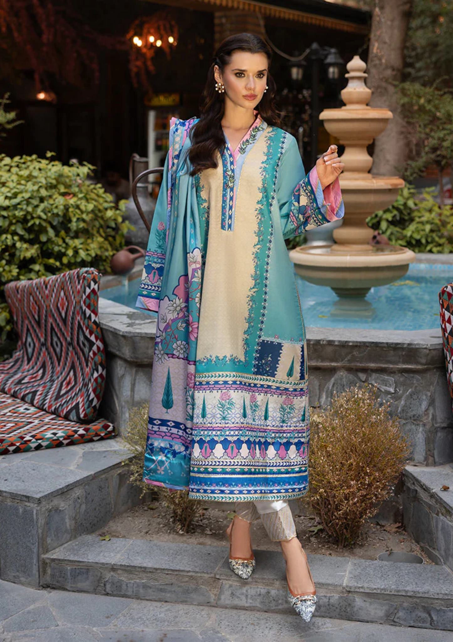 Mushq Hemline Nirvana Printed Silk Unstitched Collection | Seraphic Dust