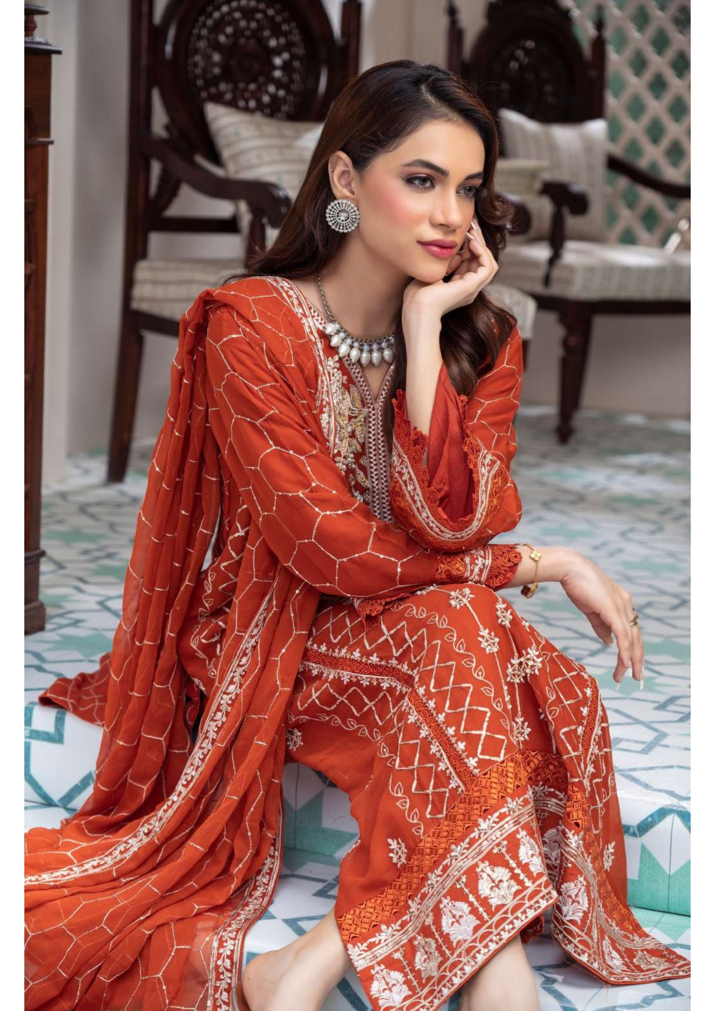 Agha Noor Shehnai Chiffon Ready to Wear Handwork Collection 25 | Orange