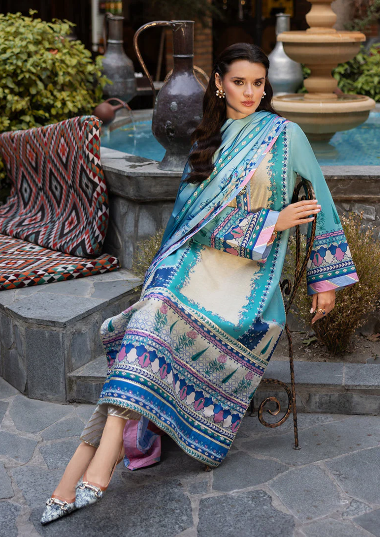Mushq Hemline Nirvana Printed Silk Unstitched Collection | Seraphic Dust