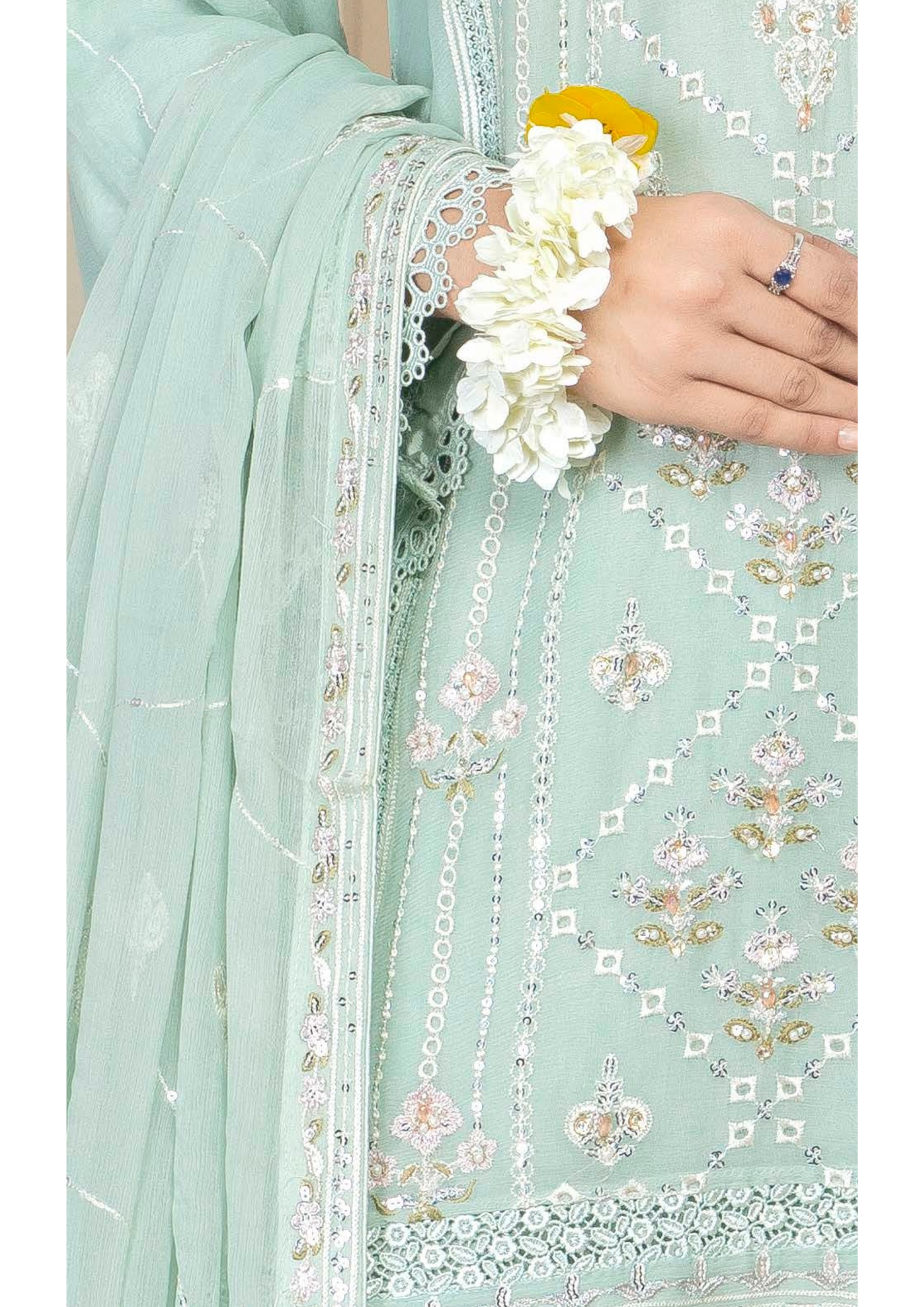 Agha Noor Chiffon Gharara Roshni Ready to Wear Collection 2025 D07 | Light Green