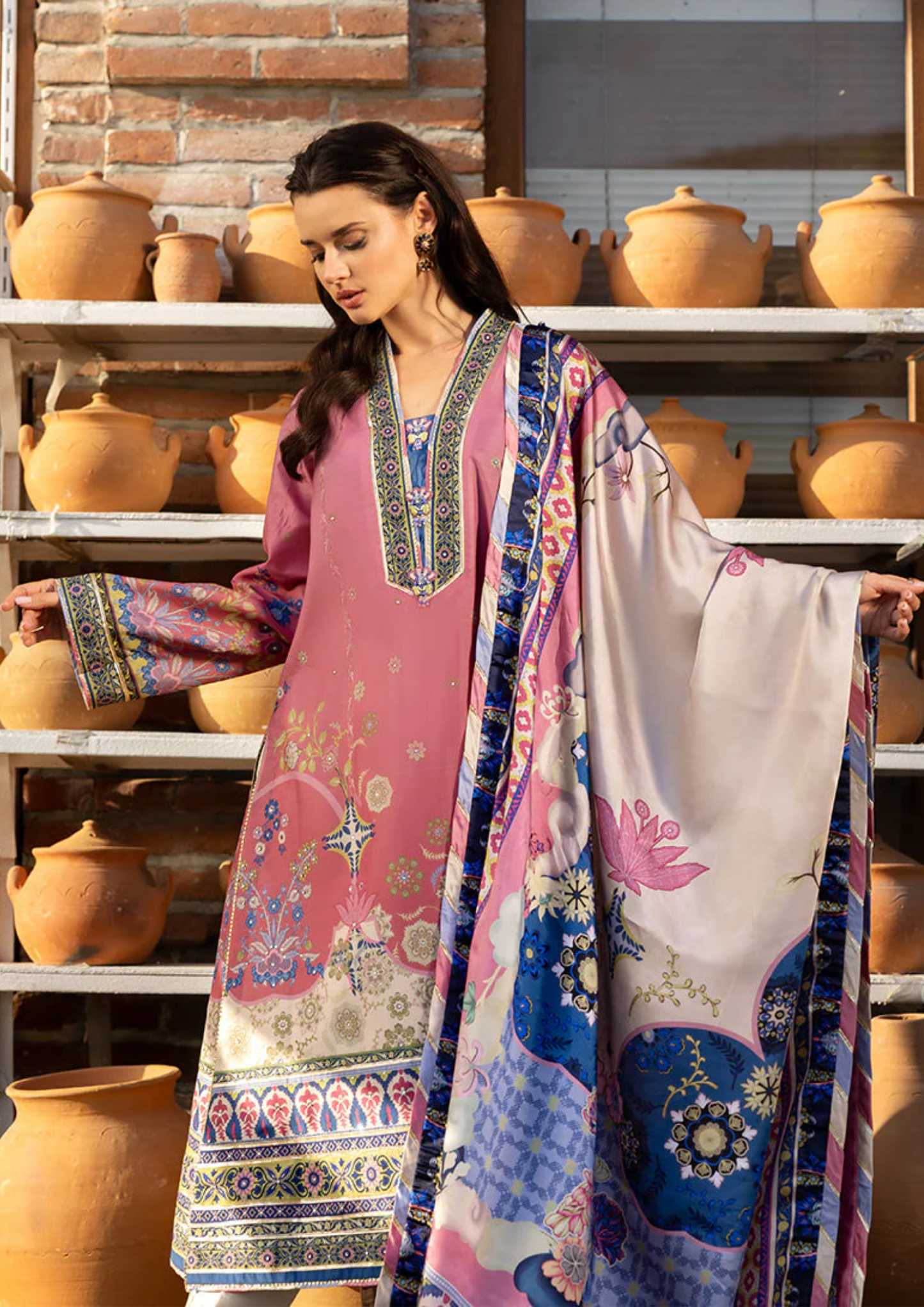 Mushq Hemline Nirvana Printed Silk Unstitched Collection | Maridian Bloom