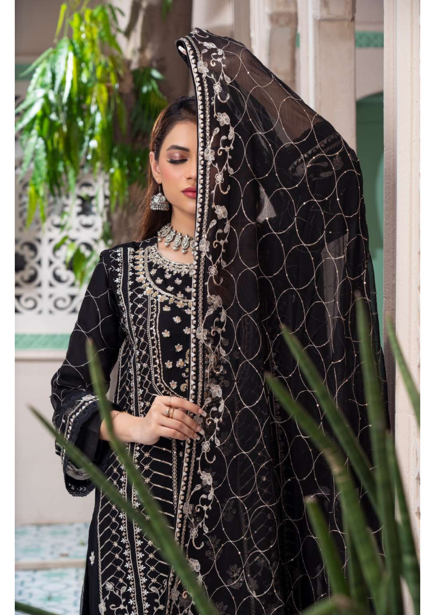 Agha Noor Shehnai Chiffon Ready to Wear Handwork Collection 25 | Black