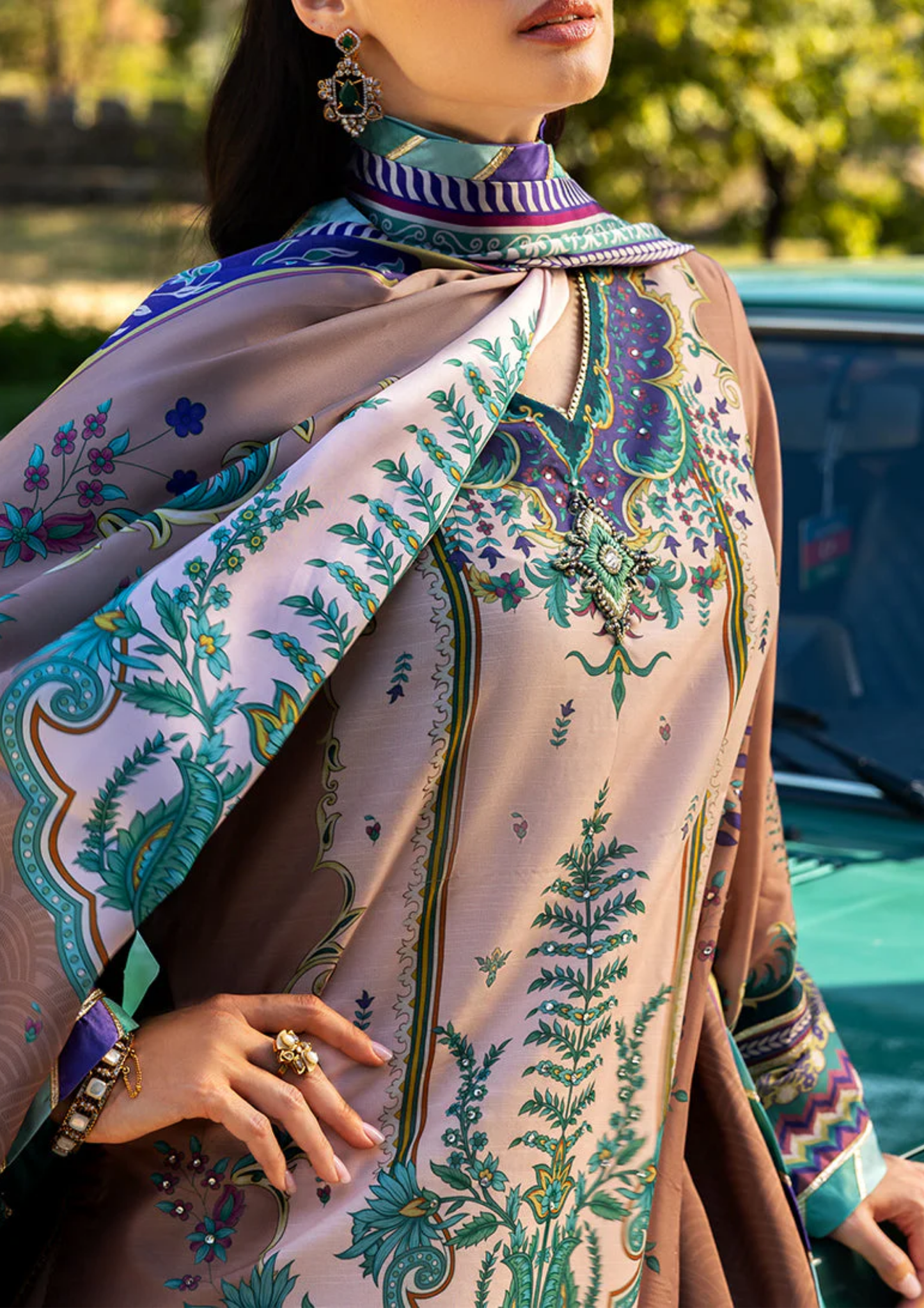 Mushq Hemline Nirvana Printed Silk Unstitched Collection | Aurora Echo