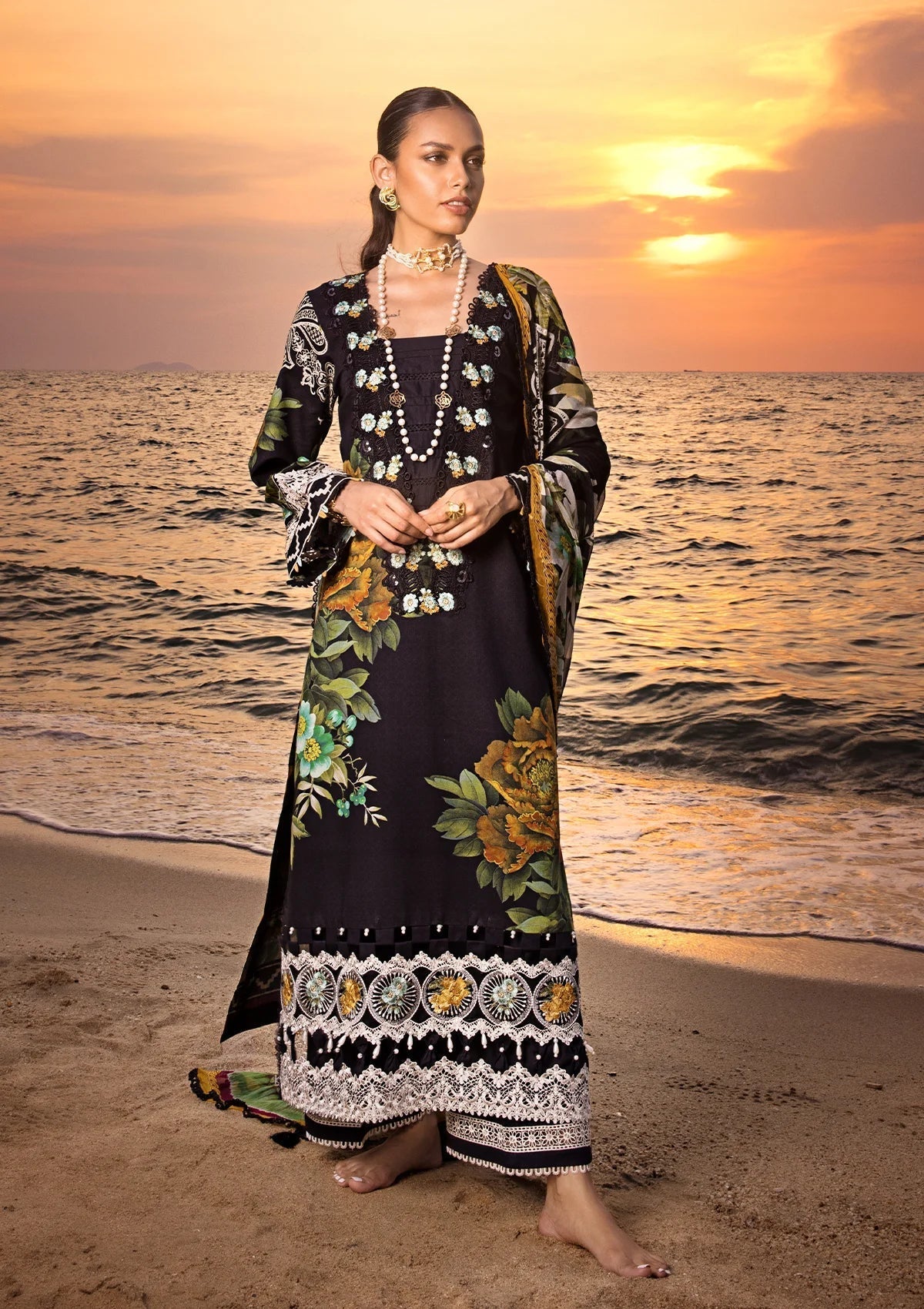 Elaf Signature Embroidered Lawn Collection | ESL-08B NIGHTFALL - Mirha Fashion