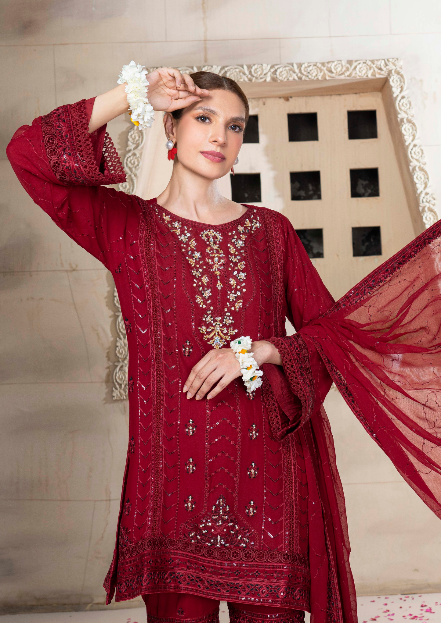 Agha Noor Chiffon Gharara Roshni Ready to Wear Collection 2025 D02 | Red