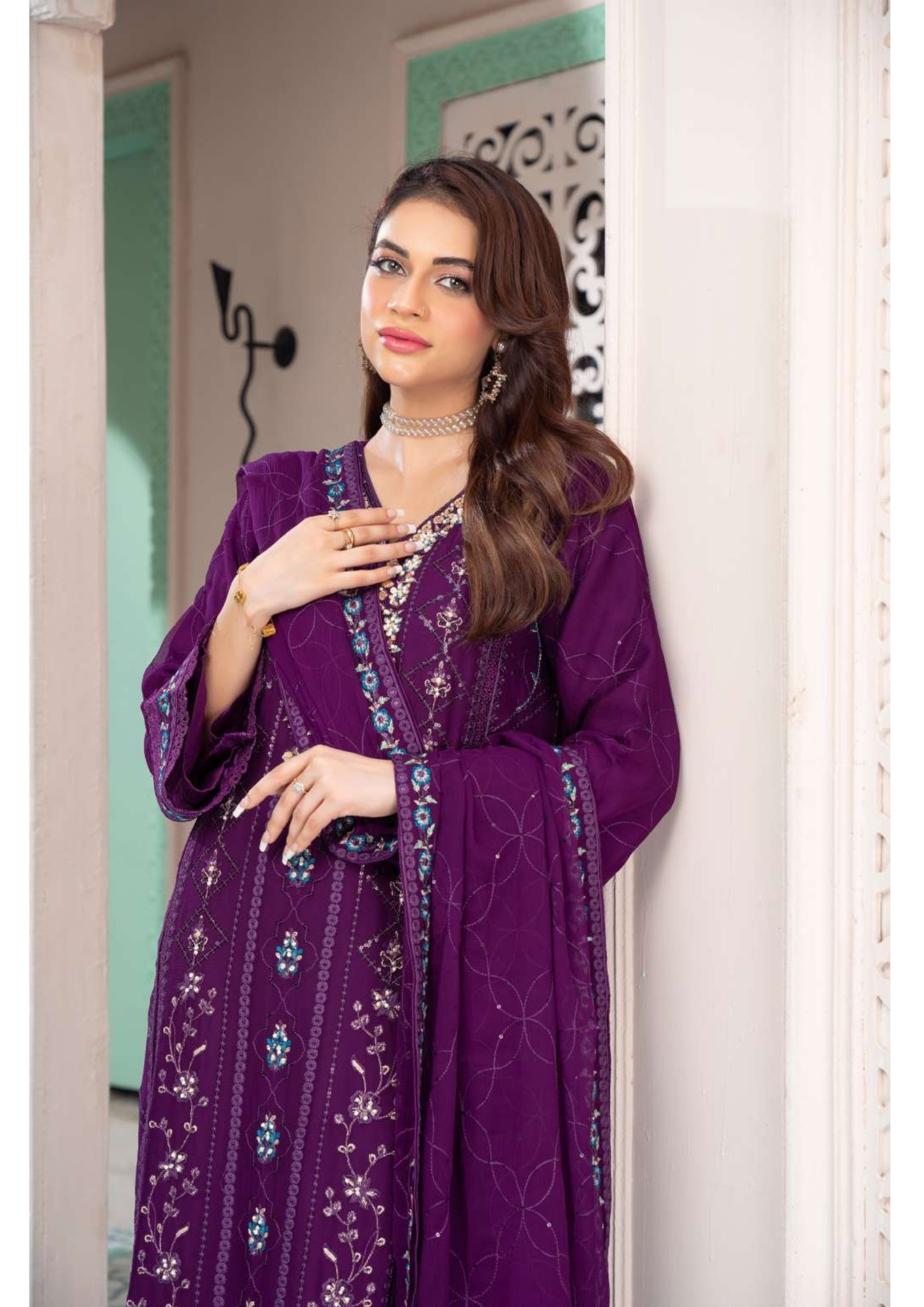 Agha Noor Shehnai Chiffon Ready to Wear Handwork Collection 25 | Purple