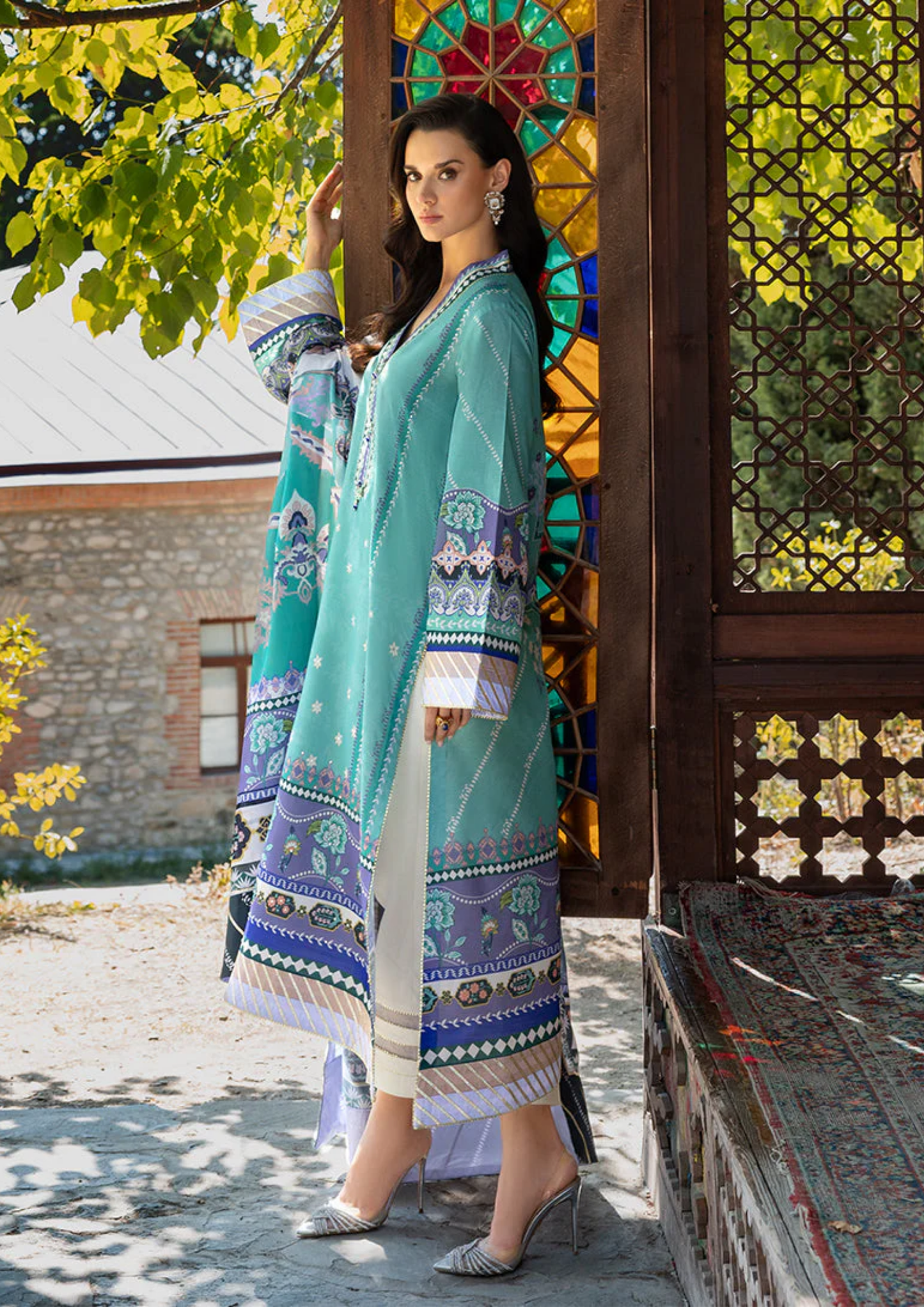 Mushq Hemline Nirvana Printed Silk Unstitched Collection | Lunar Dew