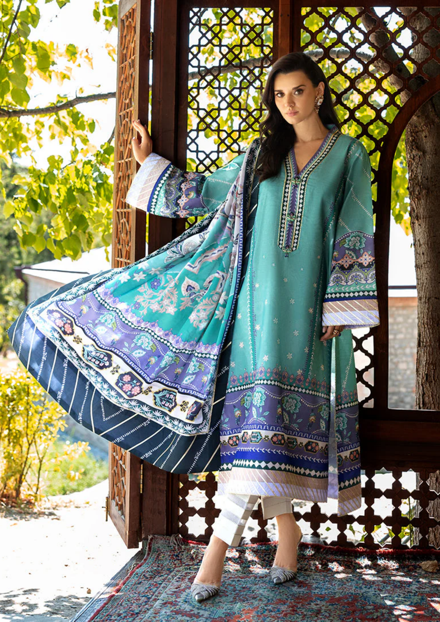 Mushq Hemline Nirvana Printed Silk Unstitched Collection | Lunar Dew