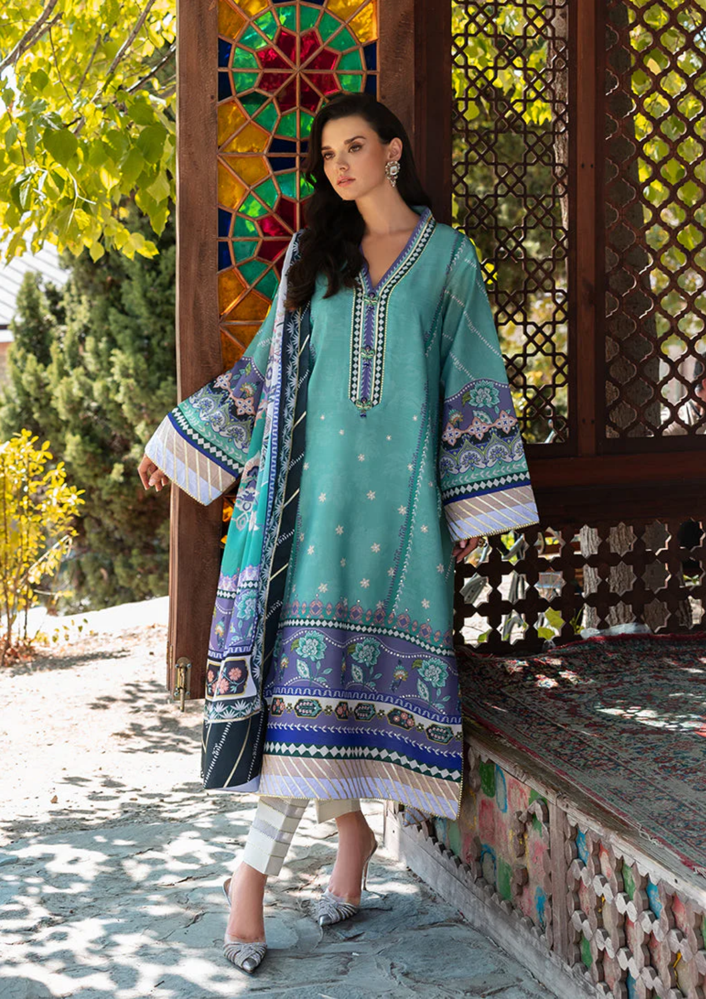 Mushq Hemline Nirvana Printed Silk Unstitched Collection | Lunar Dew
