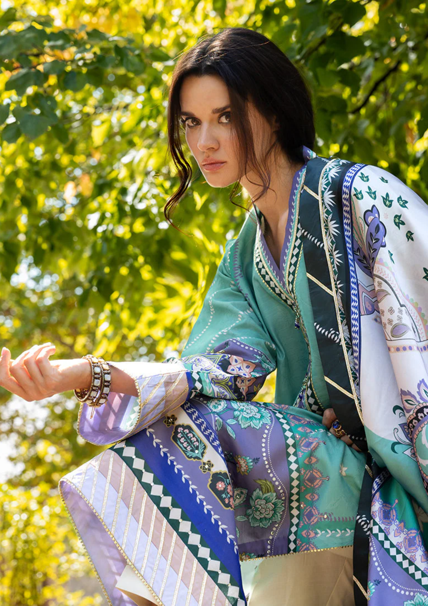Mushq Hemline Nirvana Printed Silk Unstitched Collection | Lunar Dew