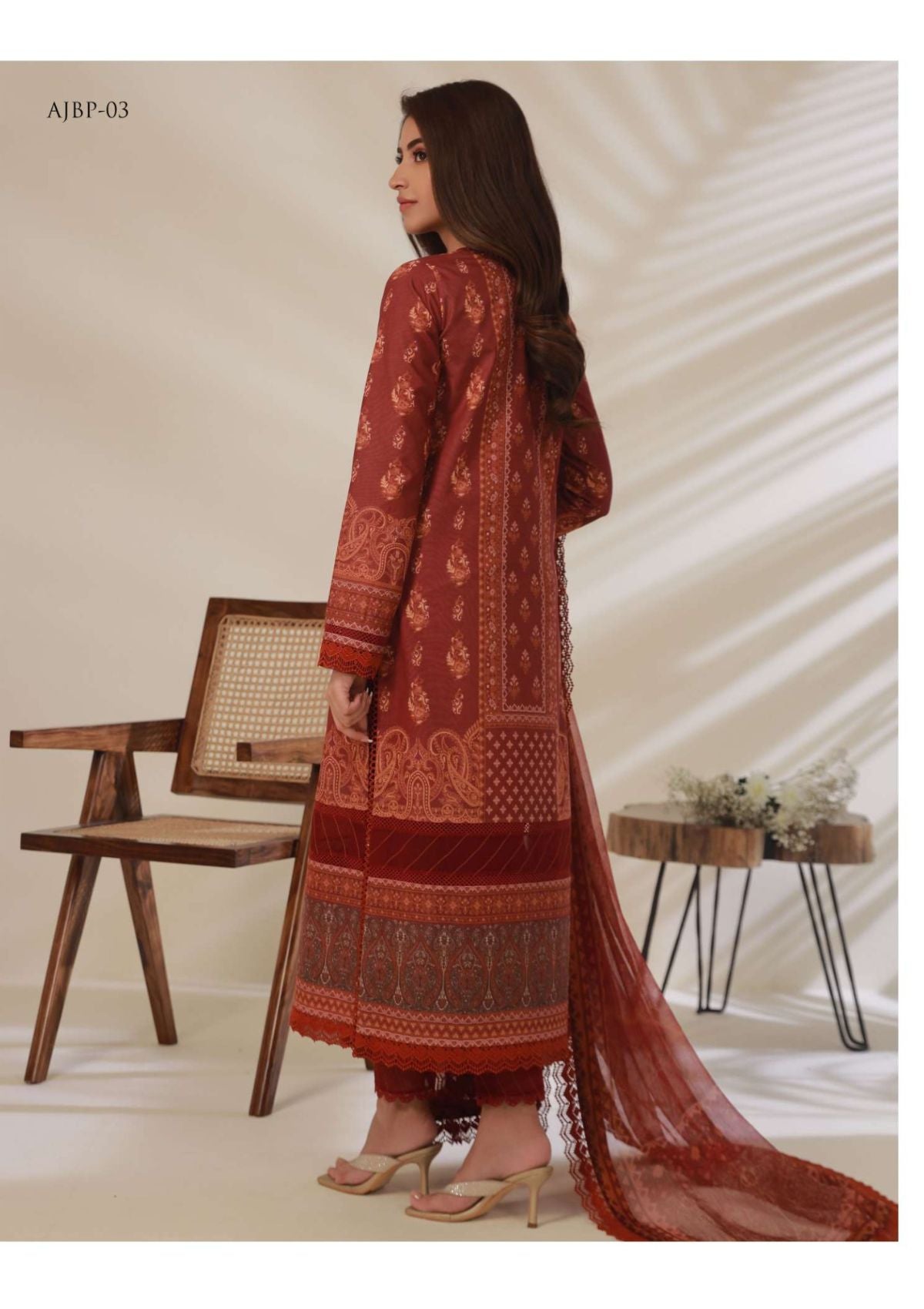 Asim Jofa-Printed Lawn-3pcs-maroon AJ-BP-03 - Mirha Fashion