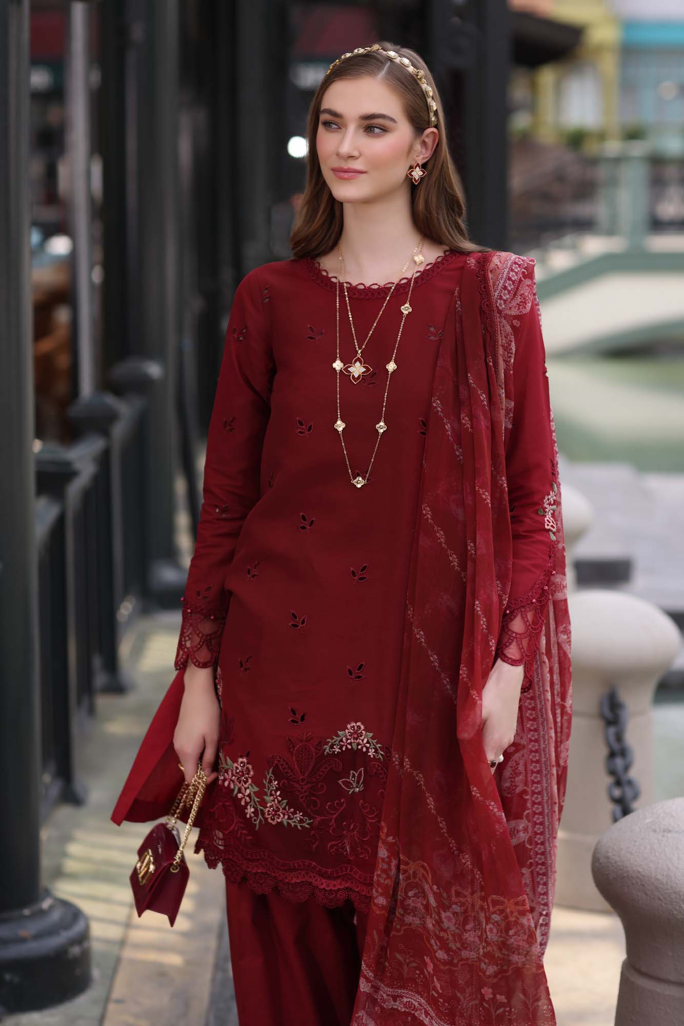 Noor by Sadia Chickenkari Eid Edit 2025 | D1- Mulberry Red