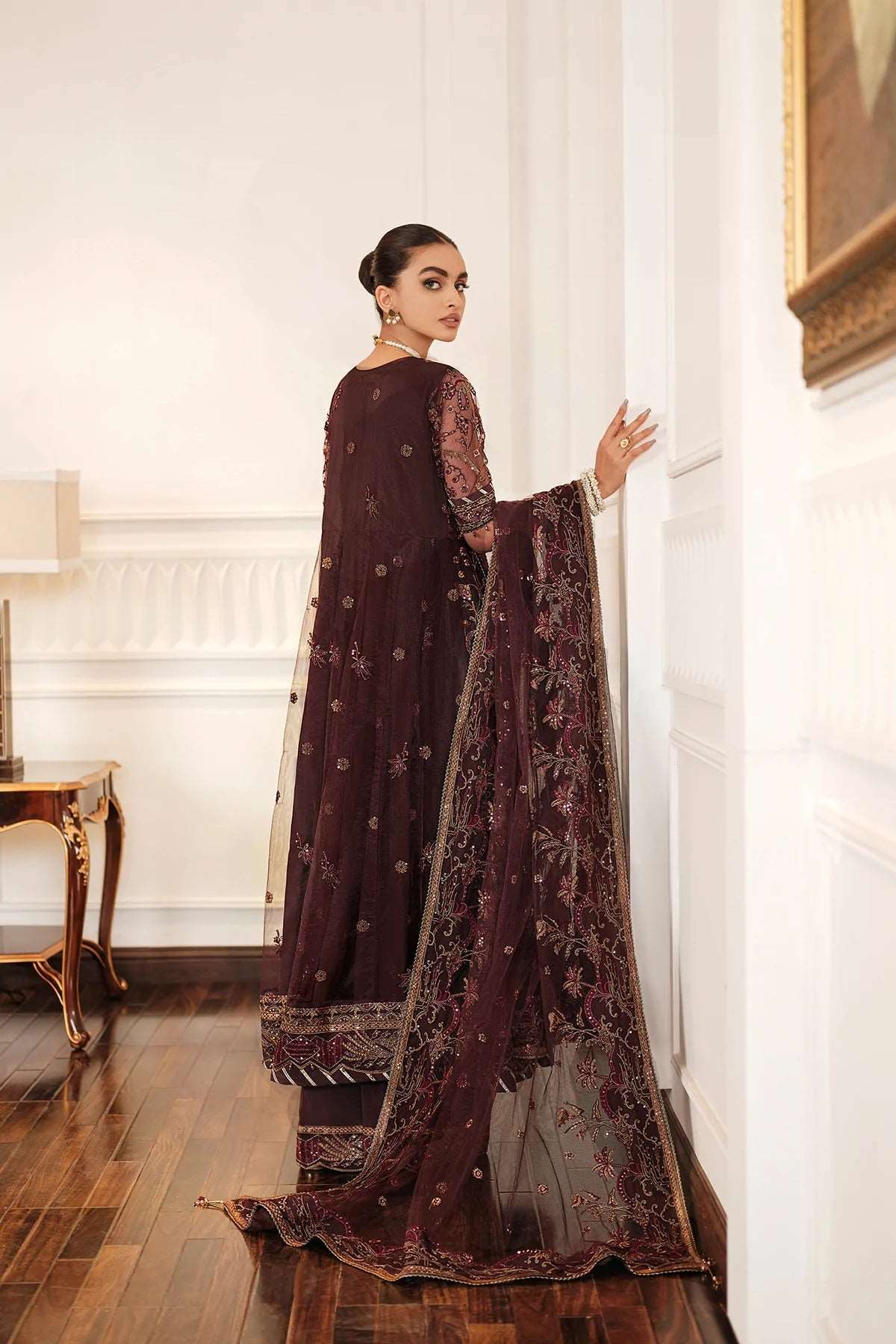 FARASHA Lueur Unstitched Embroidered Luxury Net Suit 01-CELINE