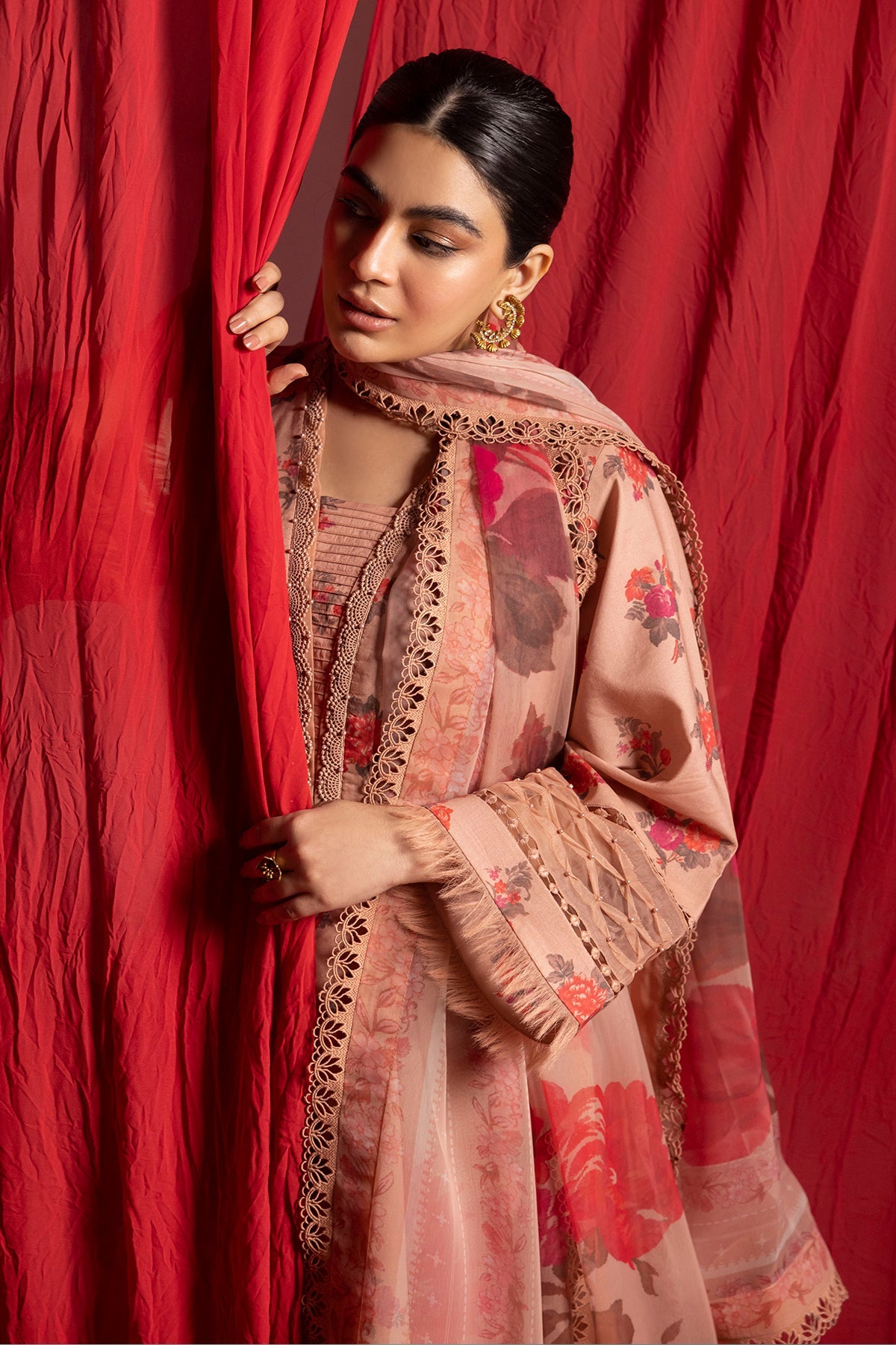 Alizeh Lawn Collection| Shein Print 2024-CORAL PEACH - Mirha Fashion