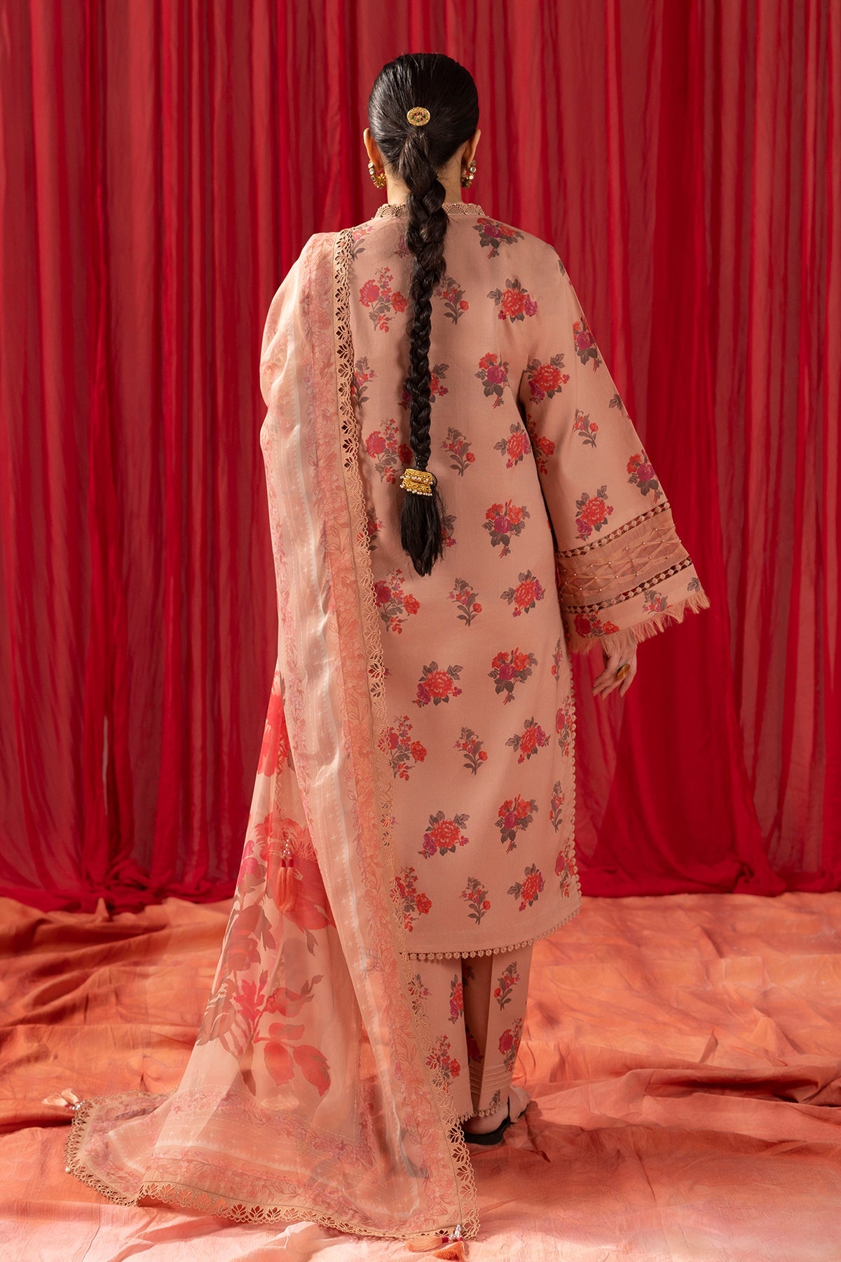 Alizeh Lawn Collection| Shein Print 2024-CORAL PEACH - Mirha Fashion