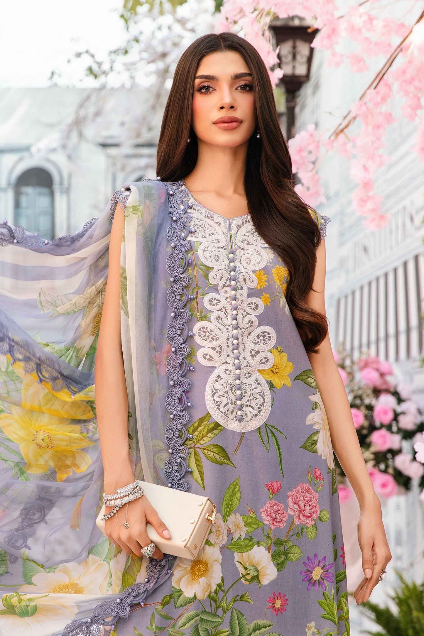 Maria B MPrints- 3 Piece Unstitched Embroidered Lawn Suit | MPT-4-A