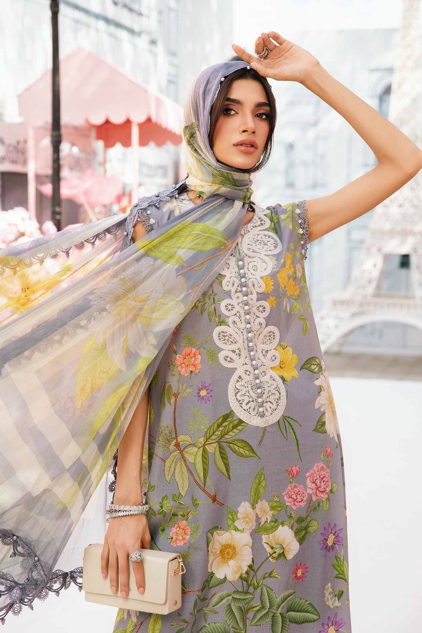 Maria B MPrints- 3 Piece Unstitched Embroidered Lawn Suit | MPT-4-A