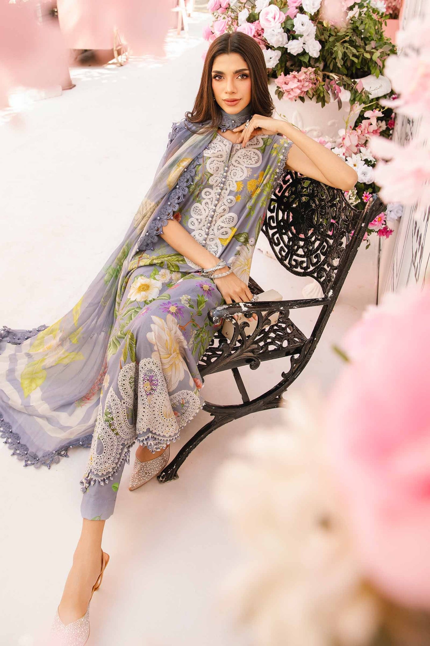 Maria B MPrints- 3 Piece Unstitched Embroidered Lawn Suit | MPT-4-A