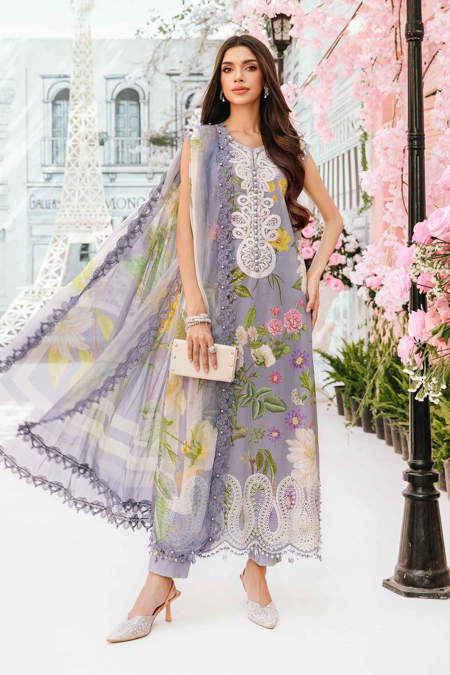 Maria B MPrints- 3 Piece Unstitched Embroidered Lawn Suit | MPT-4-A