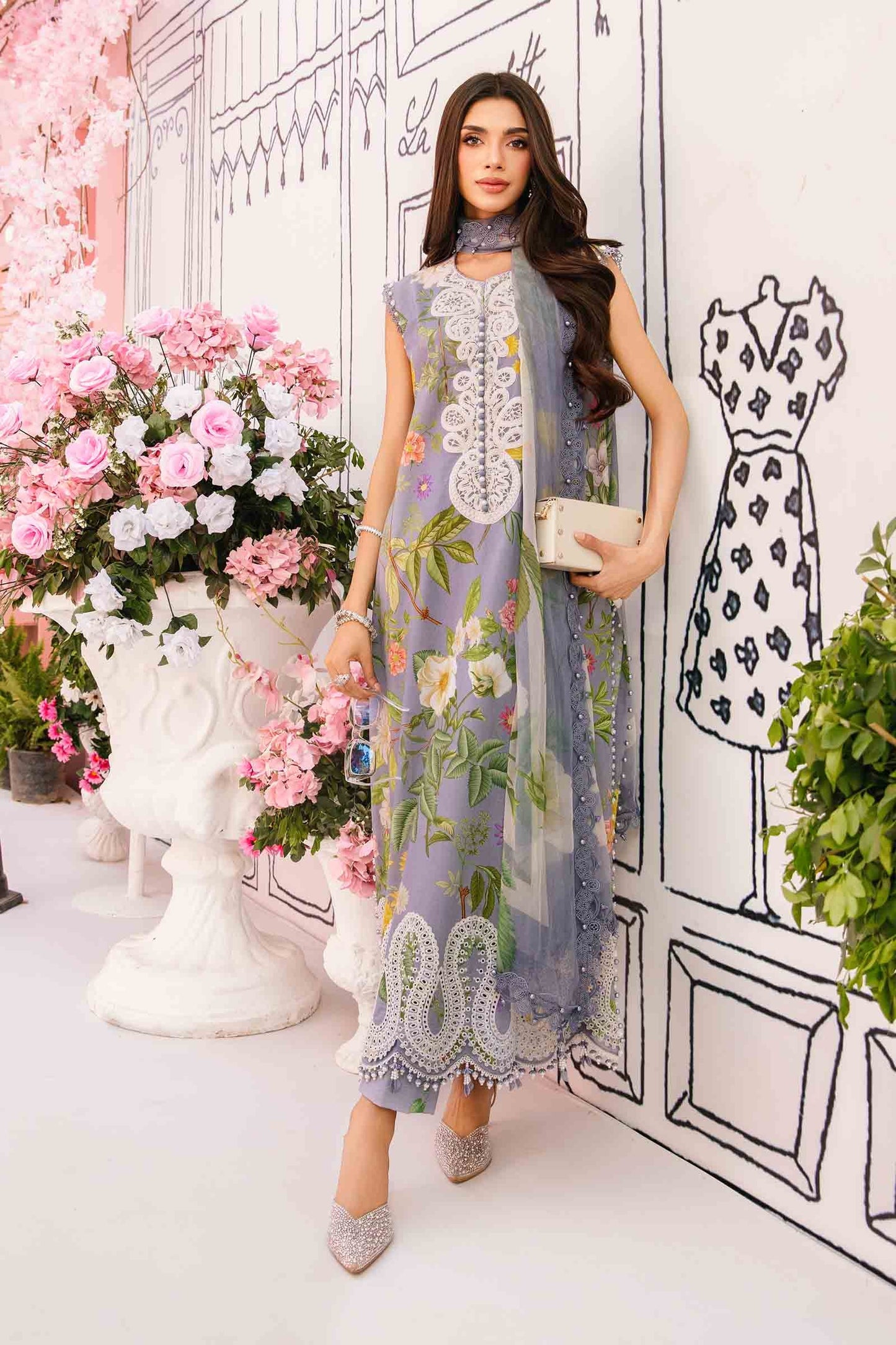 Maria B MPrints- 3 Piece Unstitched Embroidered Lawn Suit | MPT-4-A