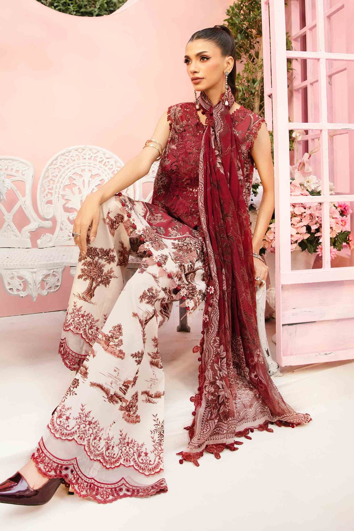 Maria B MPrints- 3 Piece Unstitched Embroidered Lawn Suit | MPT-8-A