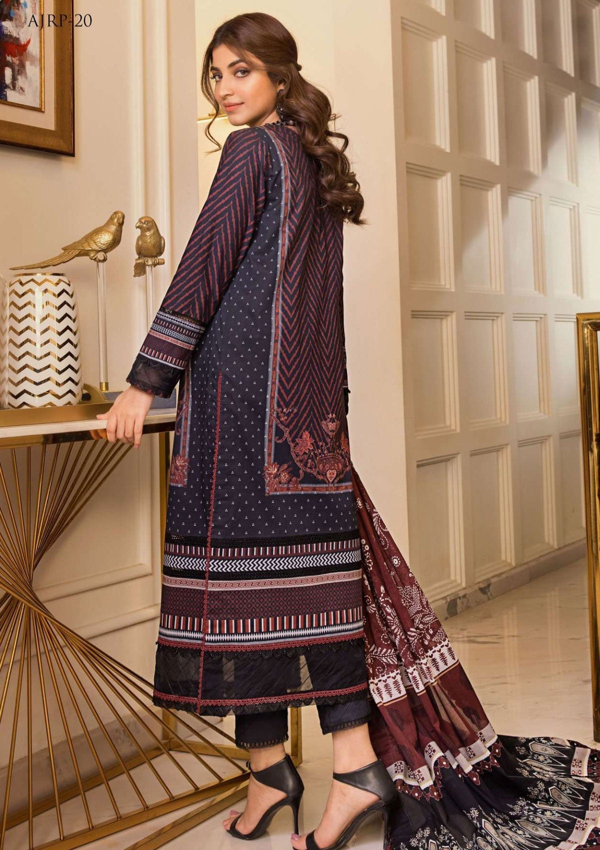 Asim Jofa-Printed Lawn-3pcs-Black AJ-RP-20 - Mirha Fashion