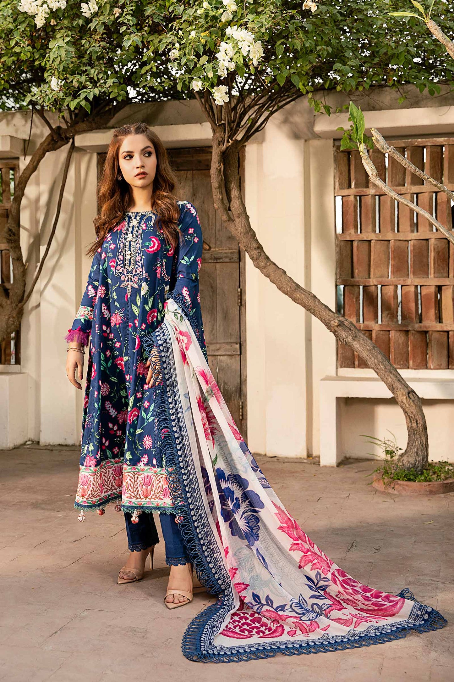 Maria B Mbasic 3 Pc Unstitched Embroidered Lawn Suit | MB-1B