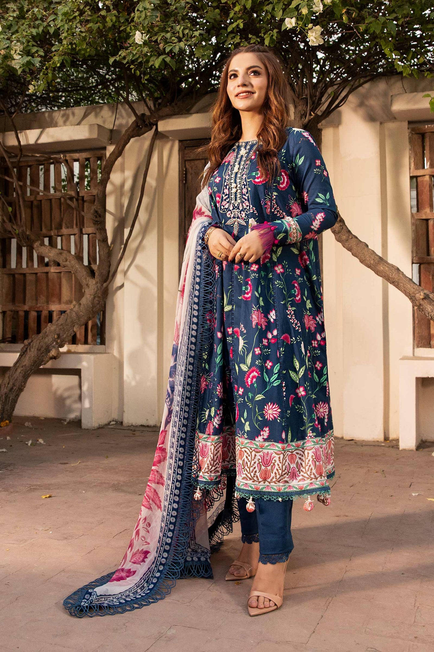 Maria B Mbasic 3 Pc Unstitched Embroidered Lawn Suit | MB-1B