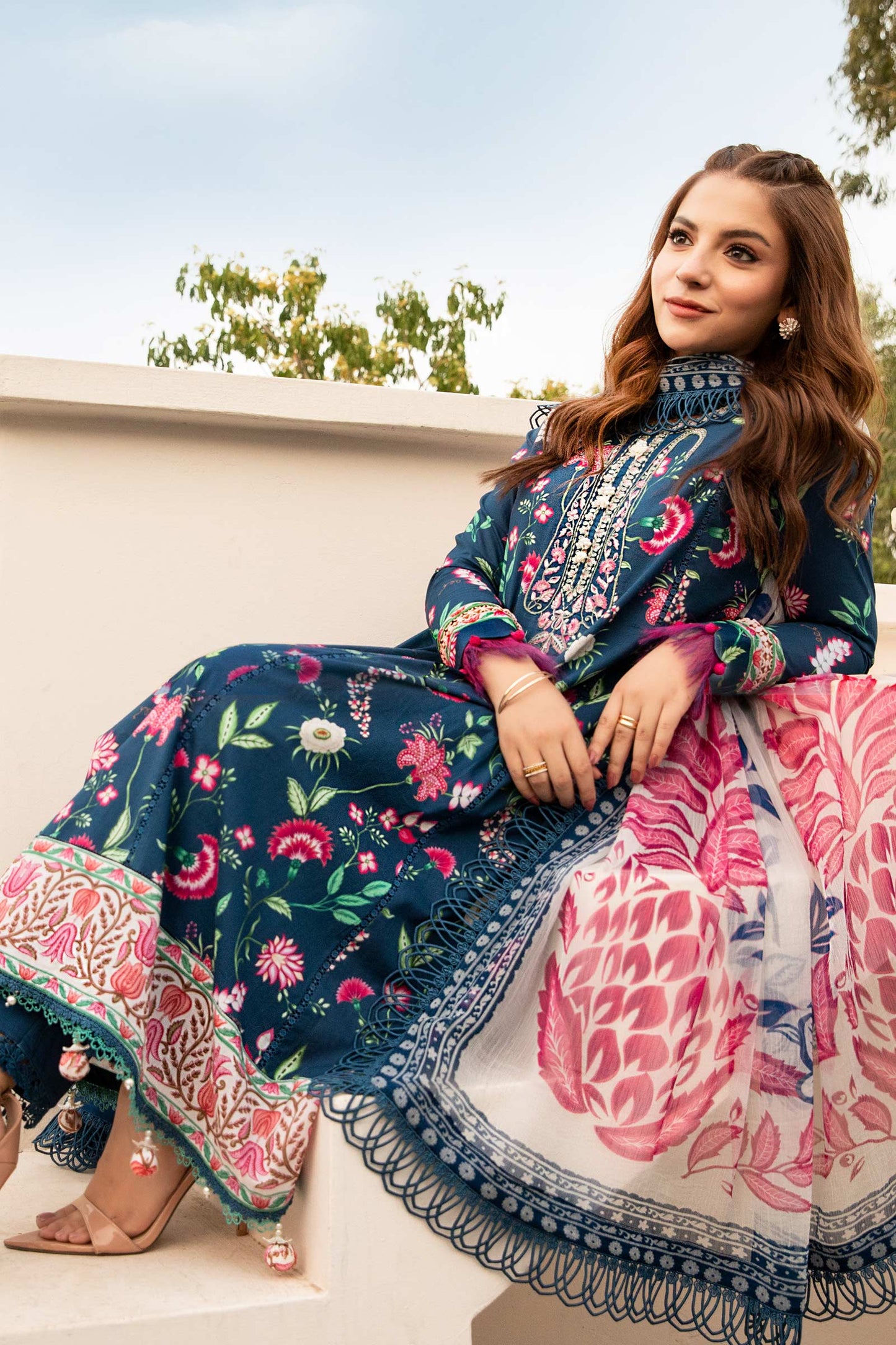 Maria B Mbasic 3 Pc Unstitched Embroidered Lawn Suit | MB-1B