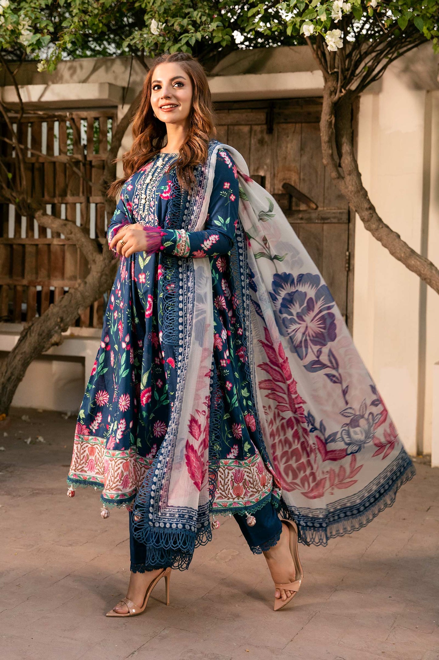 Maria B Mbasic 3 Pc Unstitched Embroidered Lawn Suit | MB-1B
