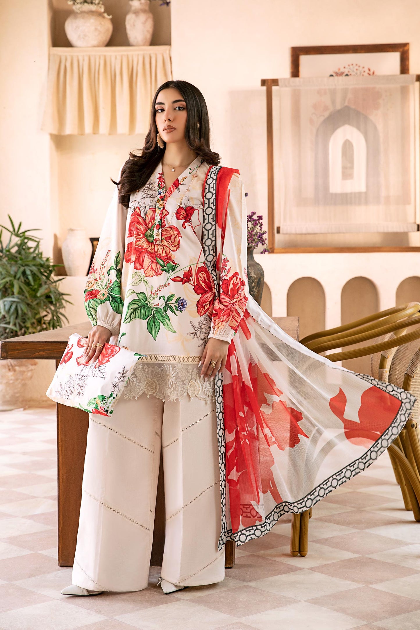 Maria B Mbasic 3 Pc Unstitched Embroidered Lawn Suit | MB-7B