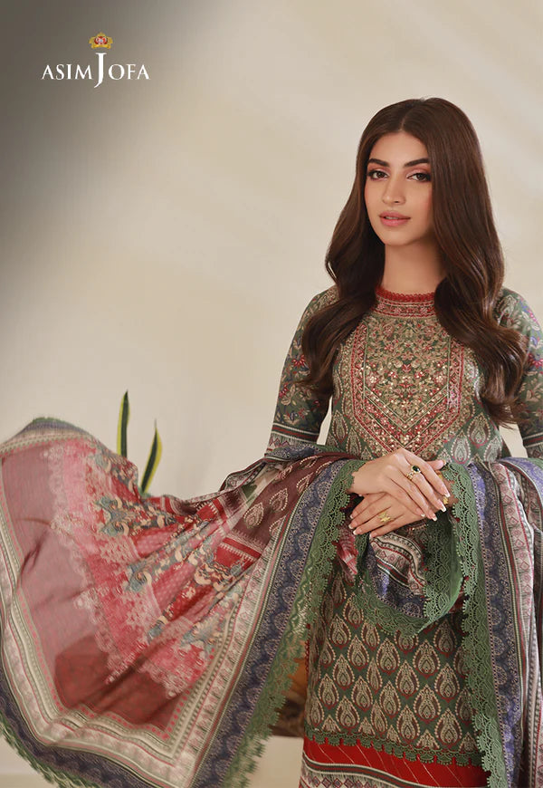 Asim Jofa Unstitched Embroidered Lawn 3-Piece 2023 | AJBP-08