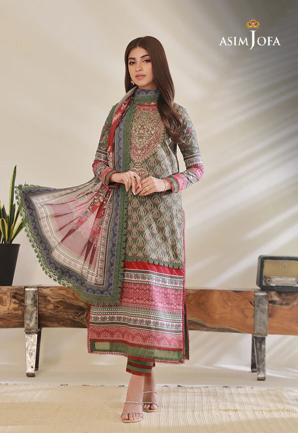 Asim Jofa Unstitched Embroidered Lawn 3-Piece 2023 | AJBP-08