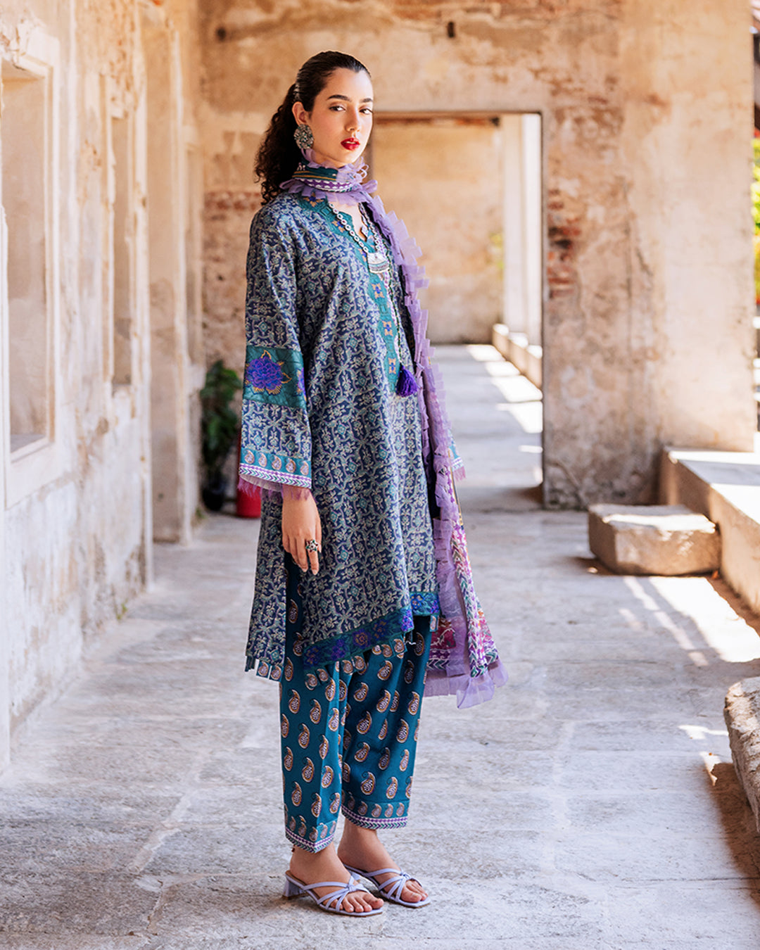 Roheenaz Taneez Block Print Lawn Collection | Elika-6B