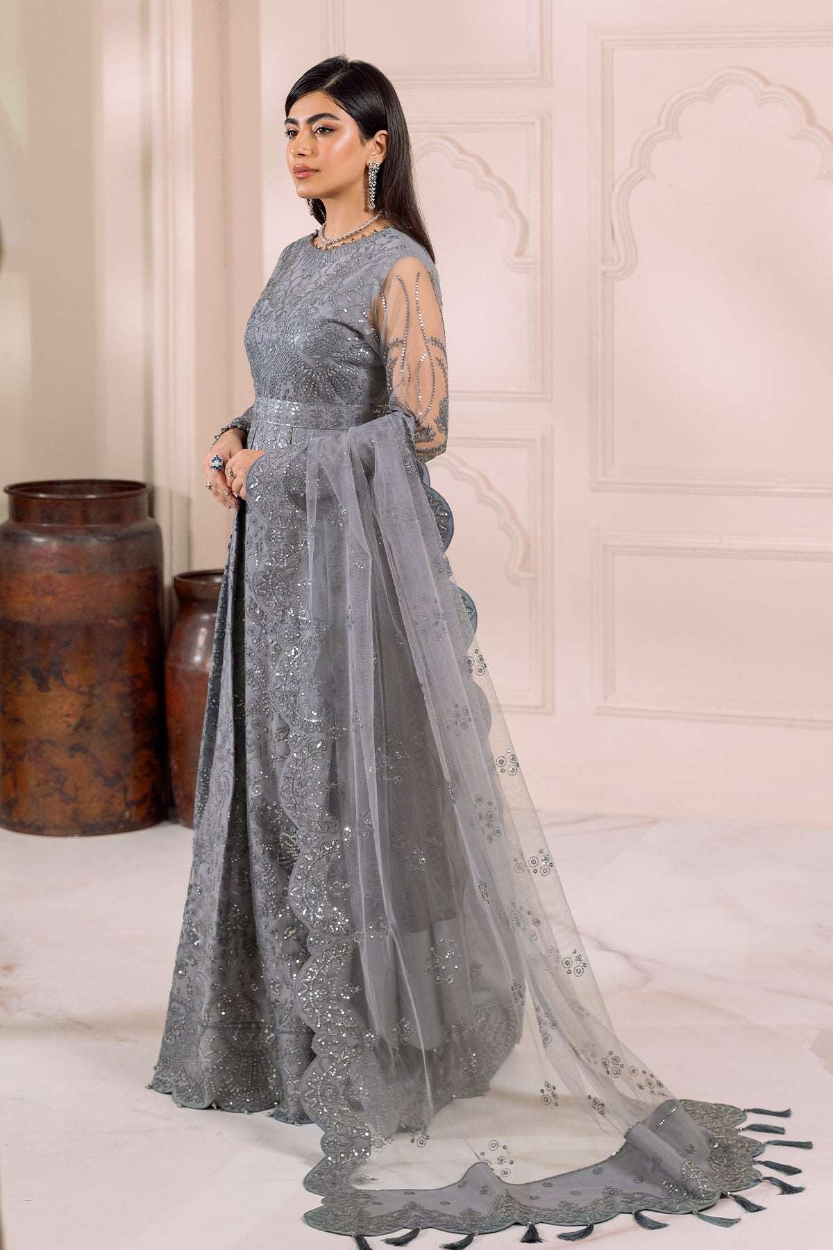Alizeh Dua Luxury Formals | Khirad- Grey - Mirha Fashion - Alizeh - Luxury Formals -