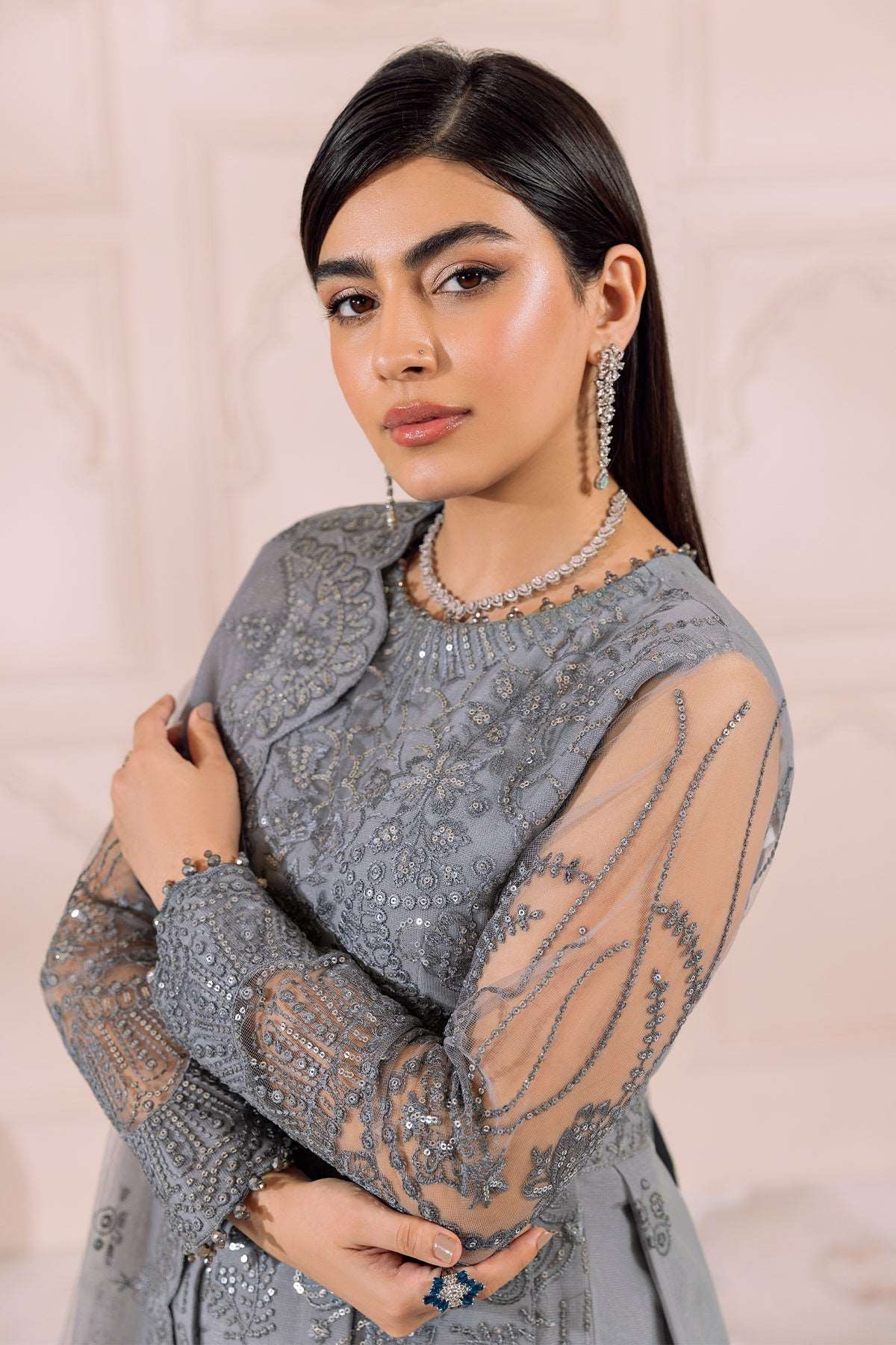 Alizeh Dua Luxury Formals | Khirad- Grey - Mirha Fashion - Alizeh - Luxury Formals -