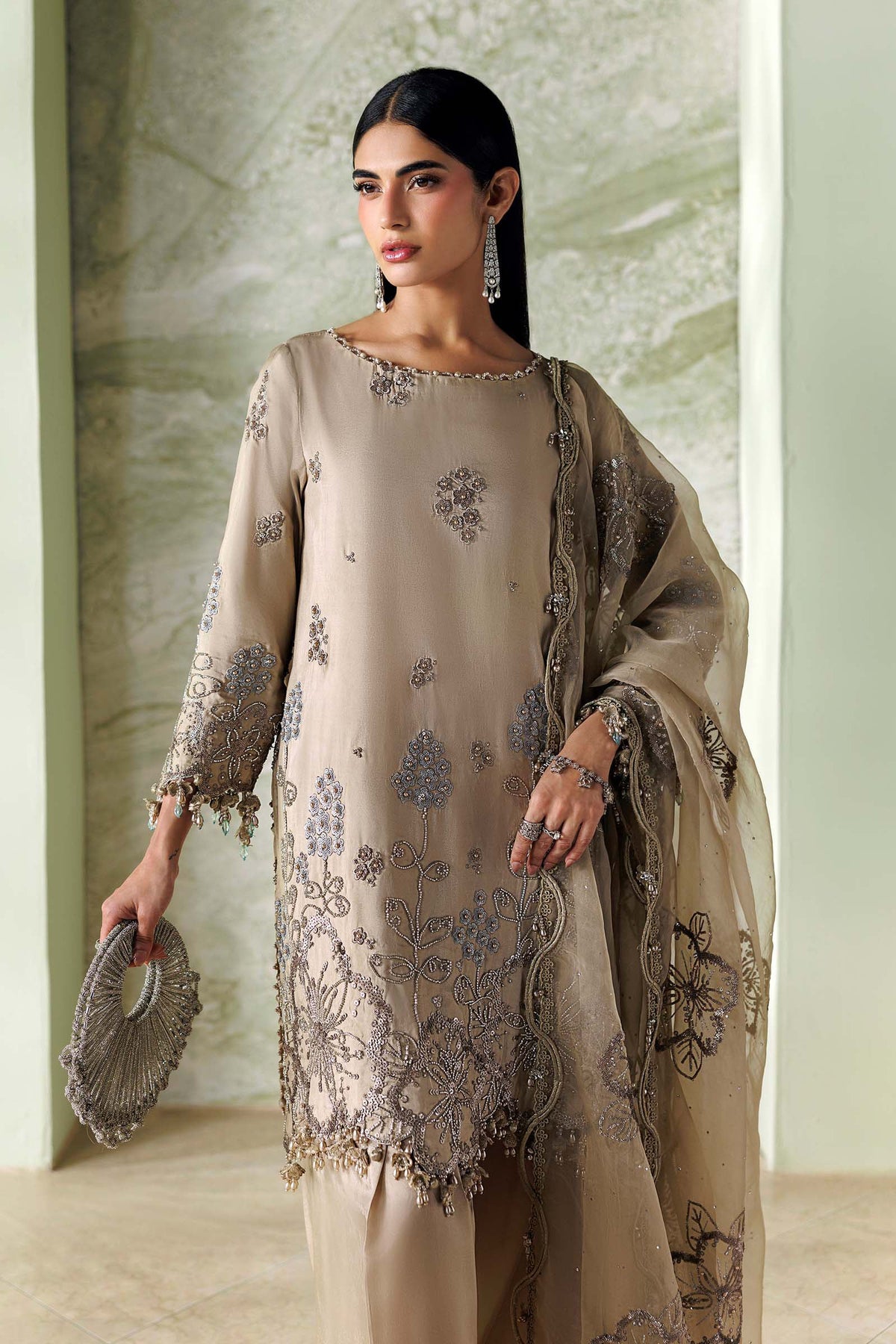 Maria B Soiree Unstitched Collection 2026 | SR-01-01-Champagne Beige