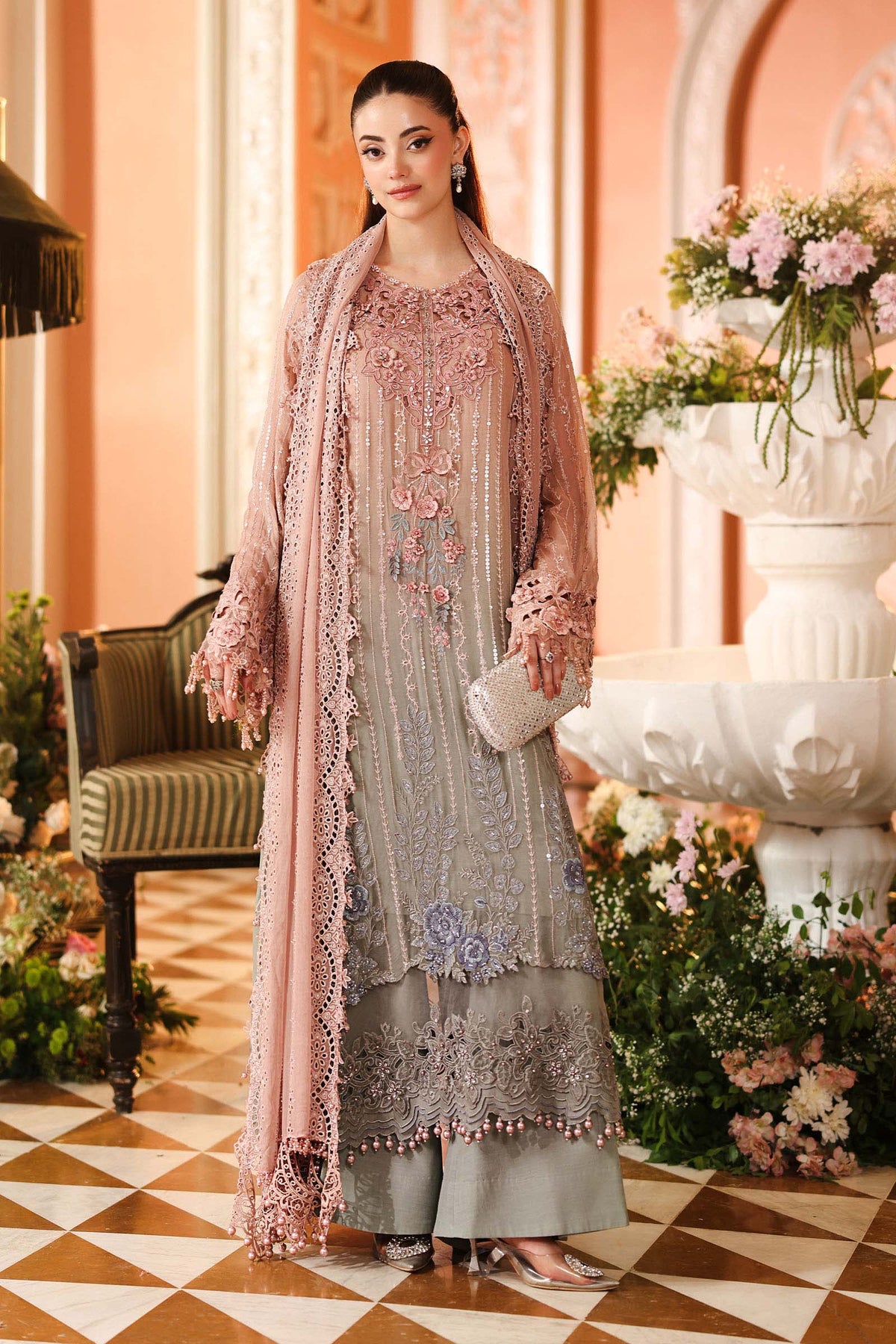 Maria B Chiffon Unstitched  Collection  2026 | MPC-26-202-Ombre Blossom