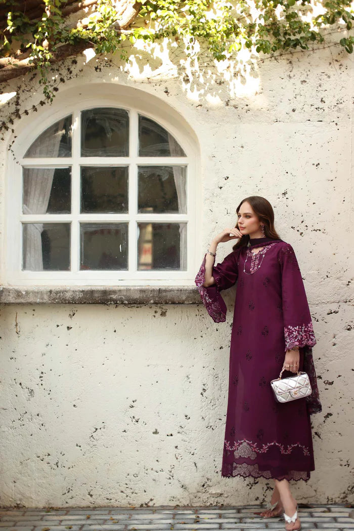 Noor By Saadia Asad Luxe Chikenkari Unstitched Collection 2026 | D1-A plumberry - Mirha Fashion