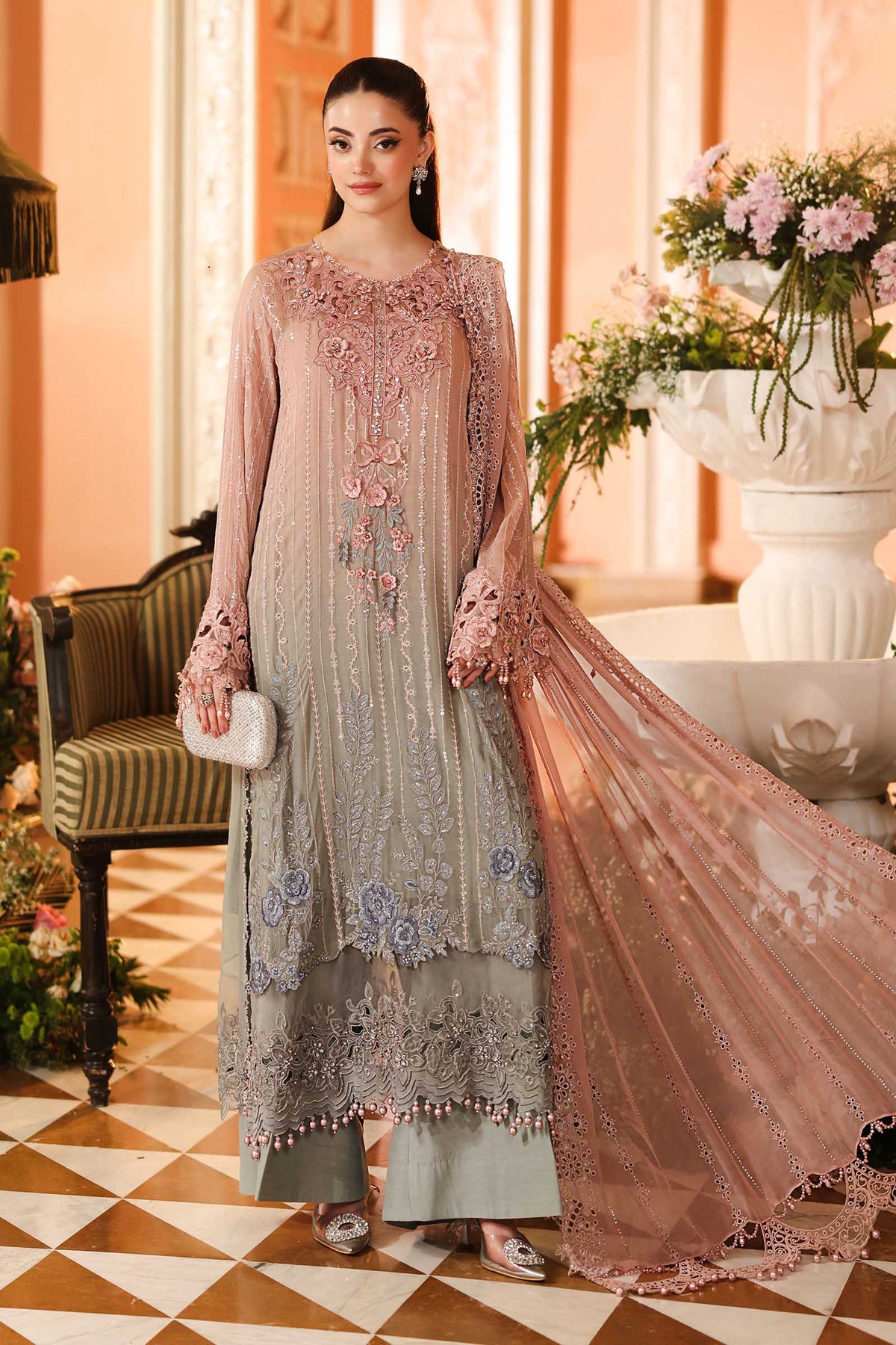 Maria B Chiffon Unstitched  Collection  2026 | MPC-26-202-Ombre Blossom