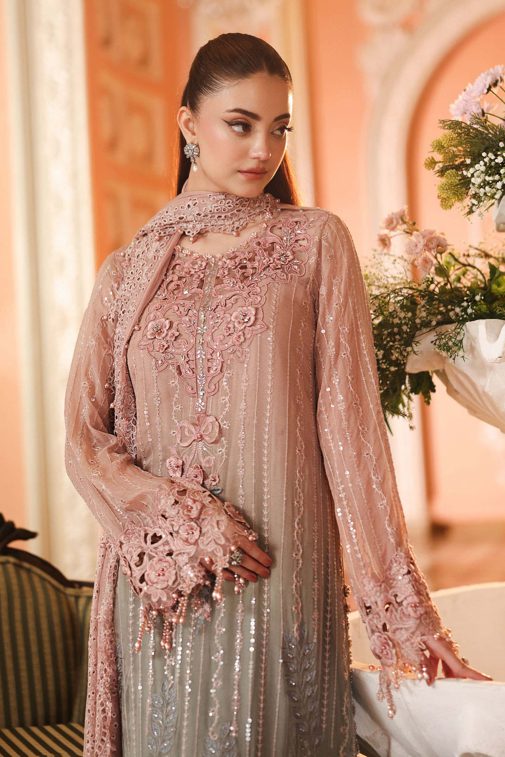 Maria B Chiffon Unstitched  Collection  2026 | MPC-26-202-Ombre Blossom