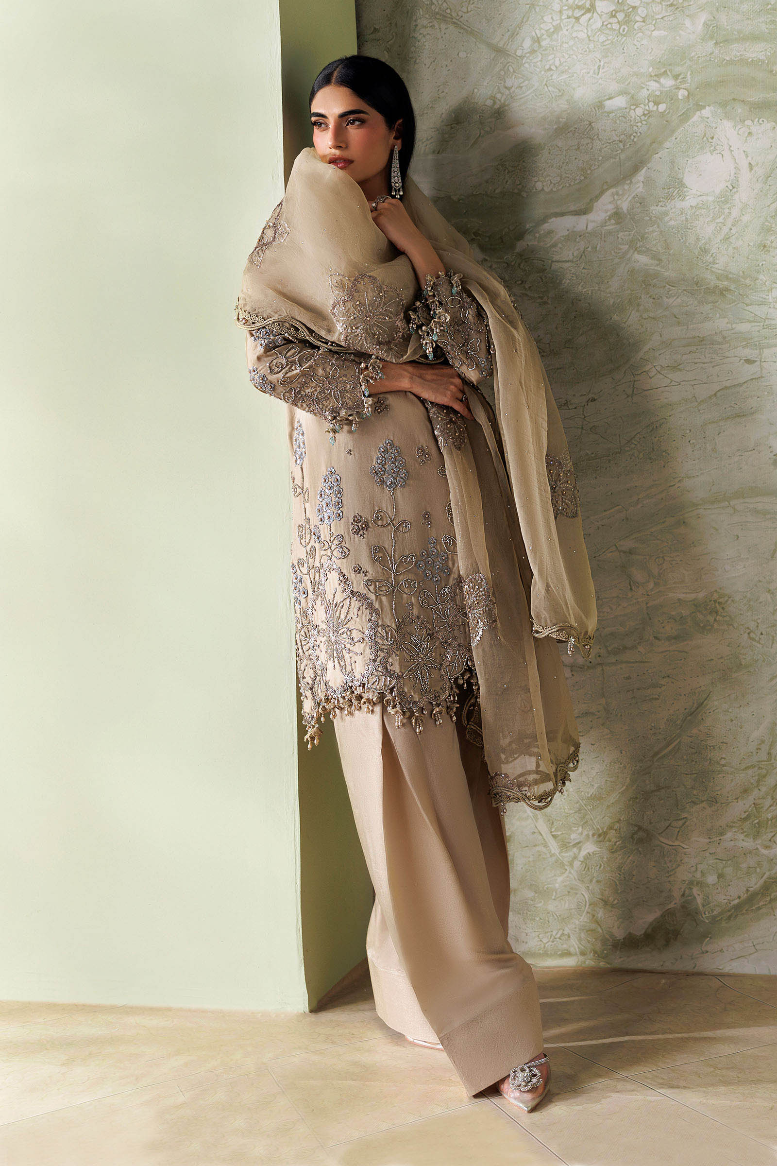 Maria B Soiree Unstitched Collection 2026 | SR-01-01-Champagne Beige