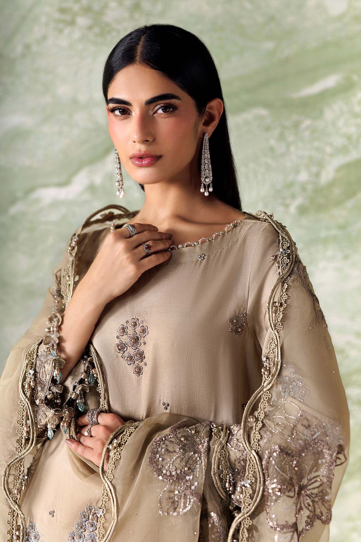 Maria B Soiree Unstitched Collection 2026 | SR-01-01-Champagne Beige