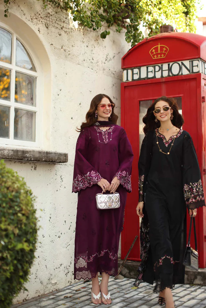 Noor By Saadia Asad Luxe Chikenkari Unstitched Collection 2026 | D1-A plumberry - Mirha Fashion